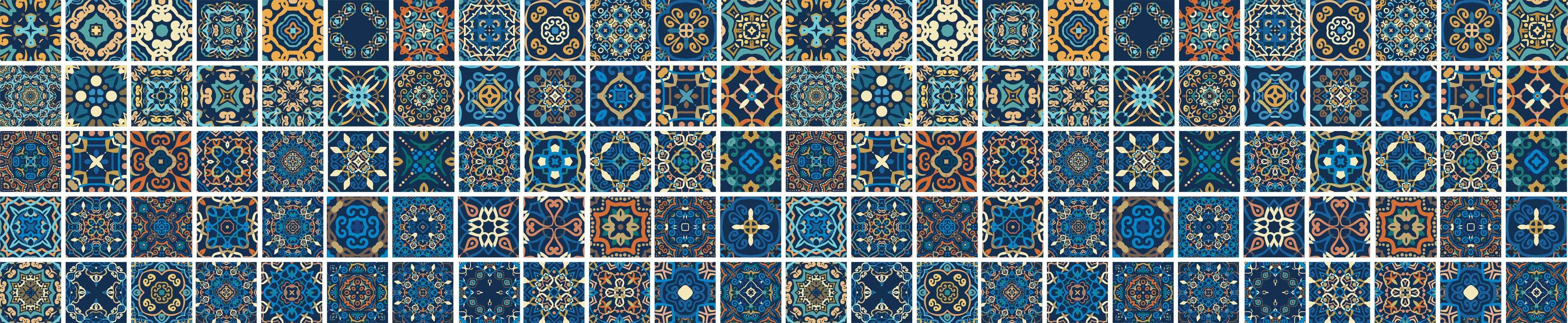 Wandverkleidung Schlafzimmer-Blaues Orientalisches Fliesenmuster