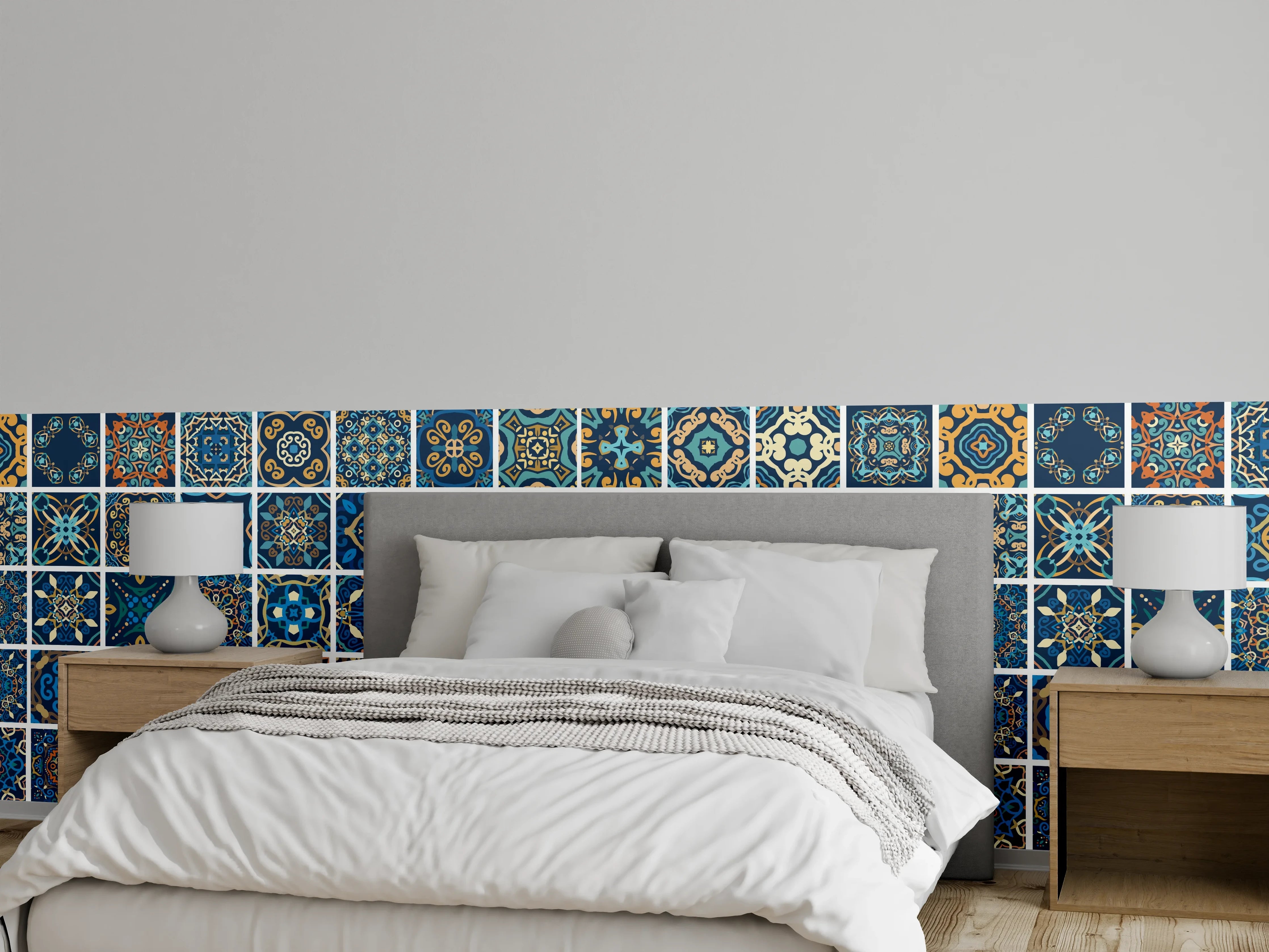 Wandverkleidung Schlafzimmer - Blaues Orientalisches Fliesenmuster