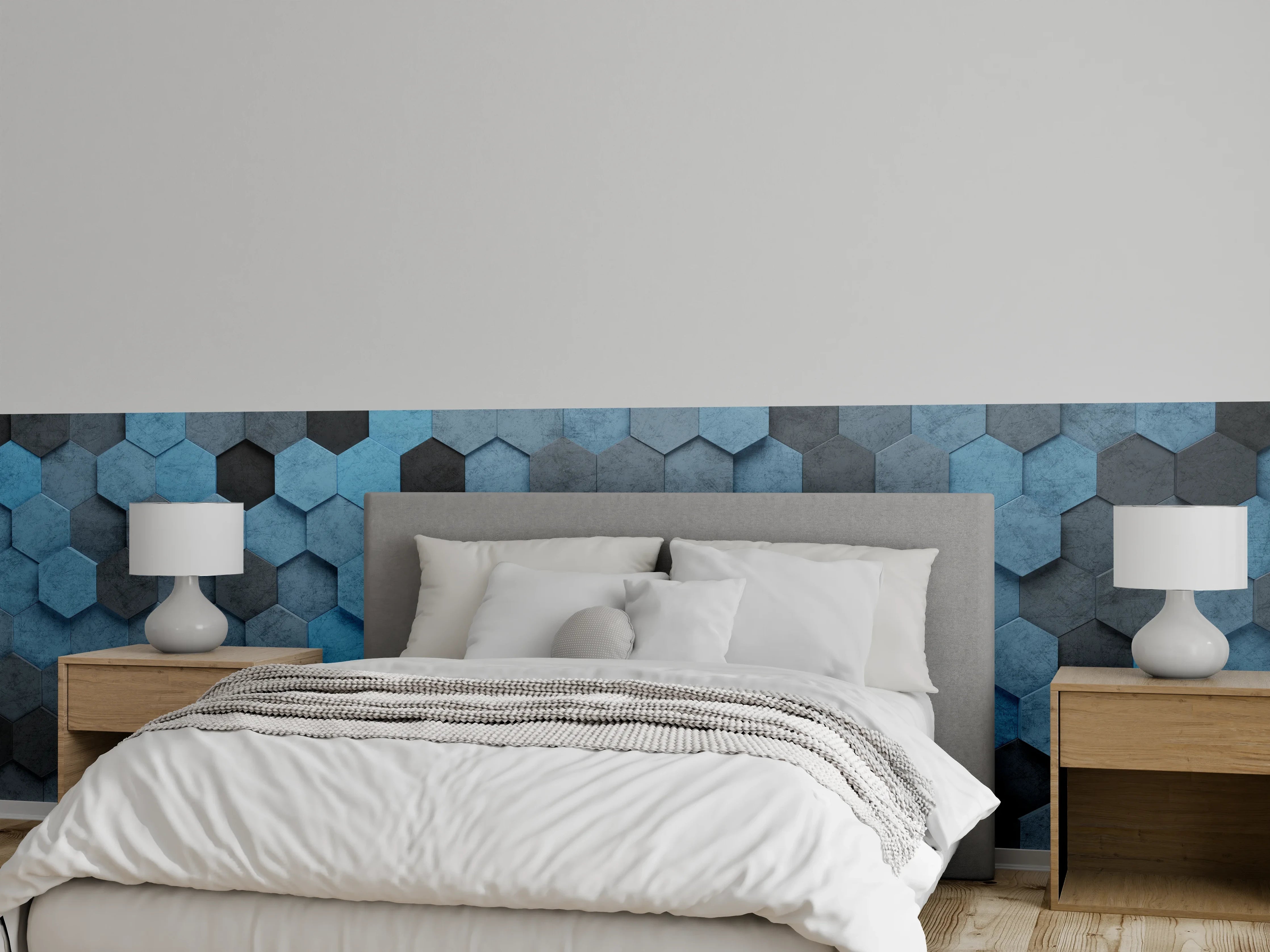 Wandverkleidung Schlafzimmer - Blaues Sechseck 3D Muster