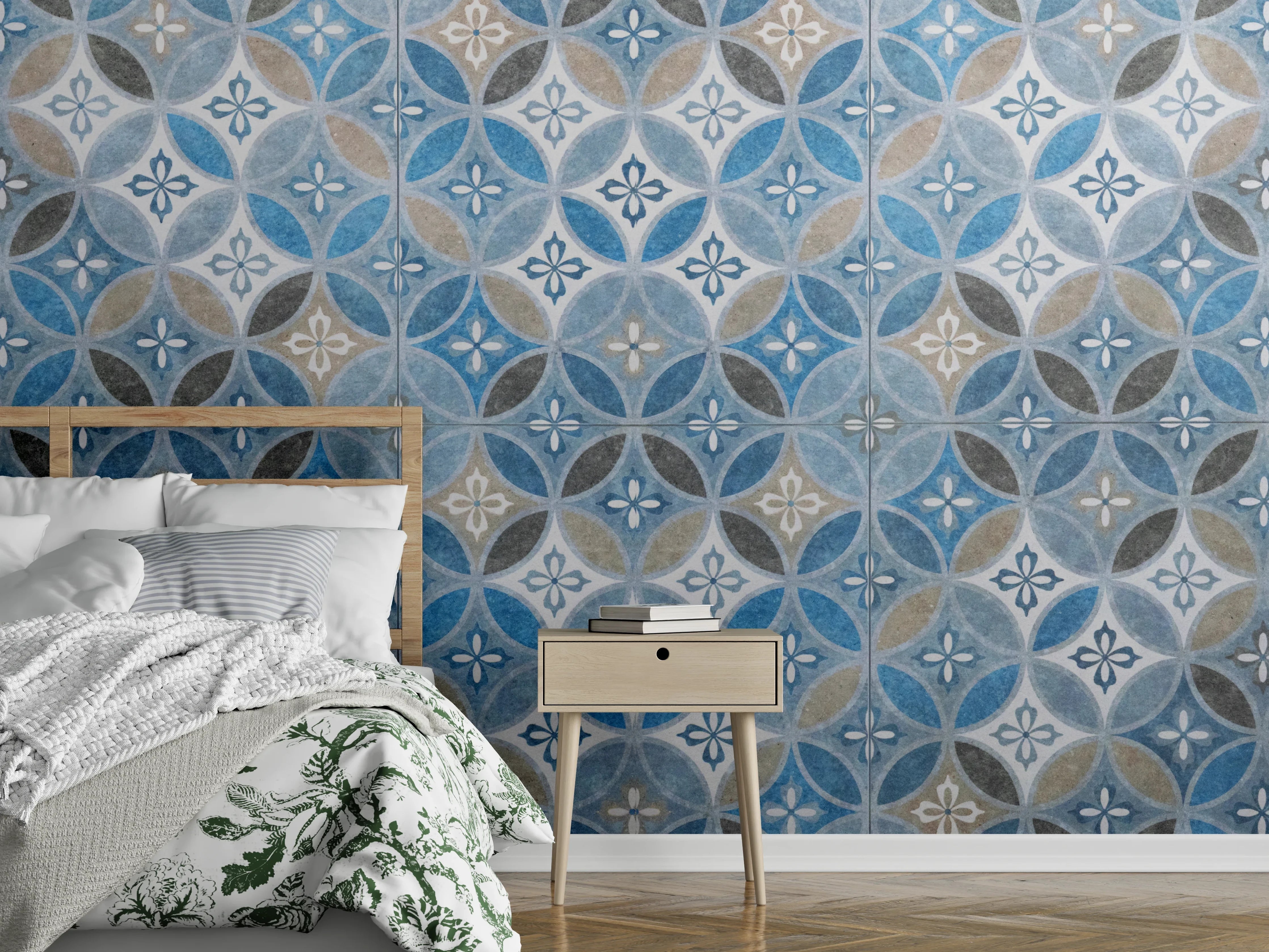 Wandverkleidung Schlafzimmer - Blaues Vintage Mosaik