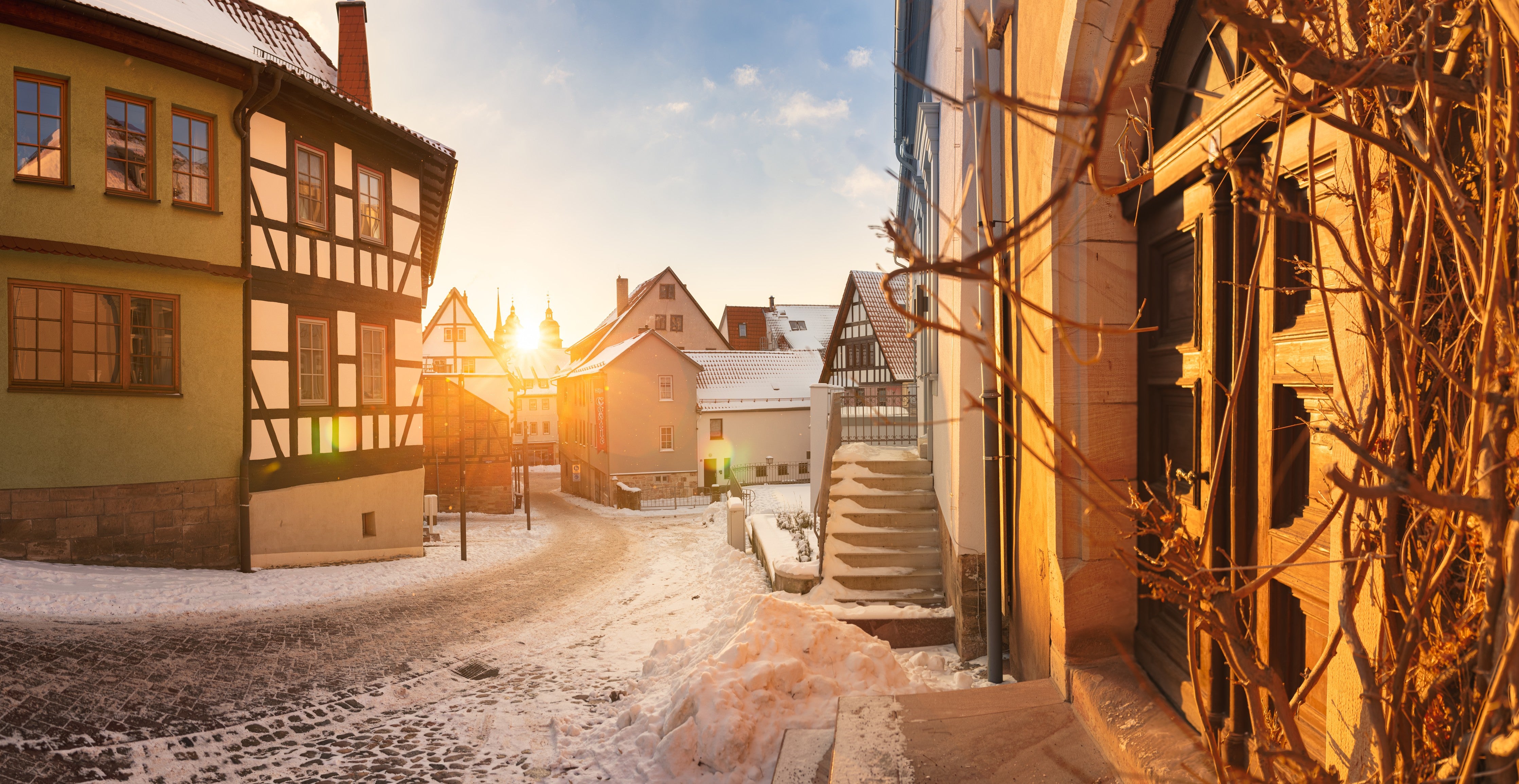 Wandverkleidung Schlafzimmer-Blick auf Schmalkalden im Winter