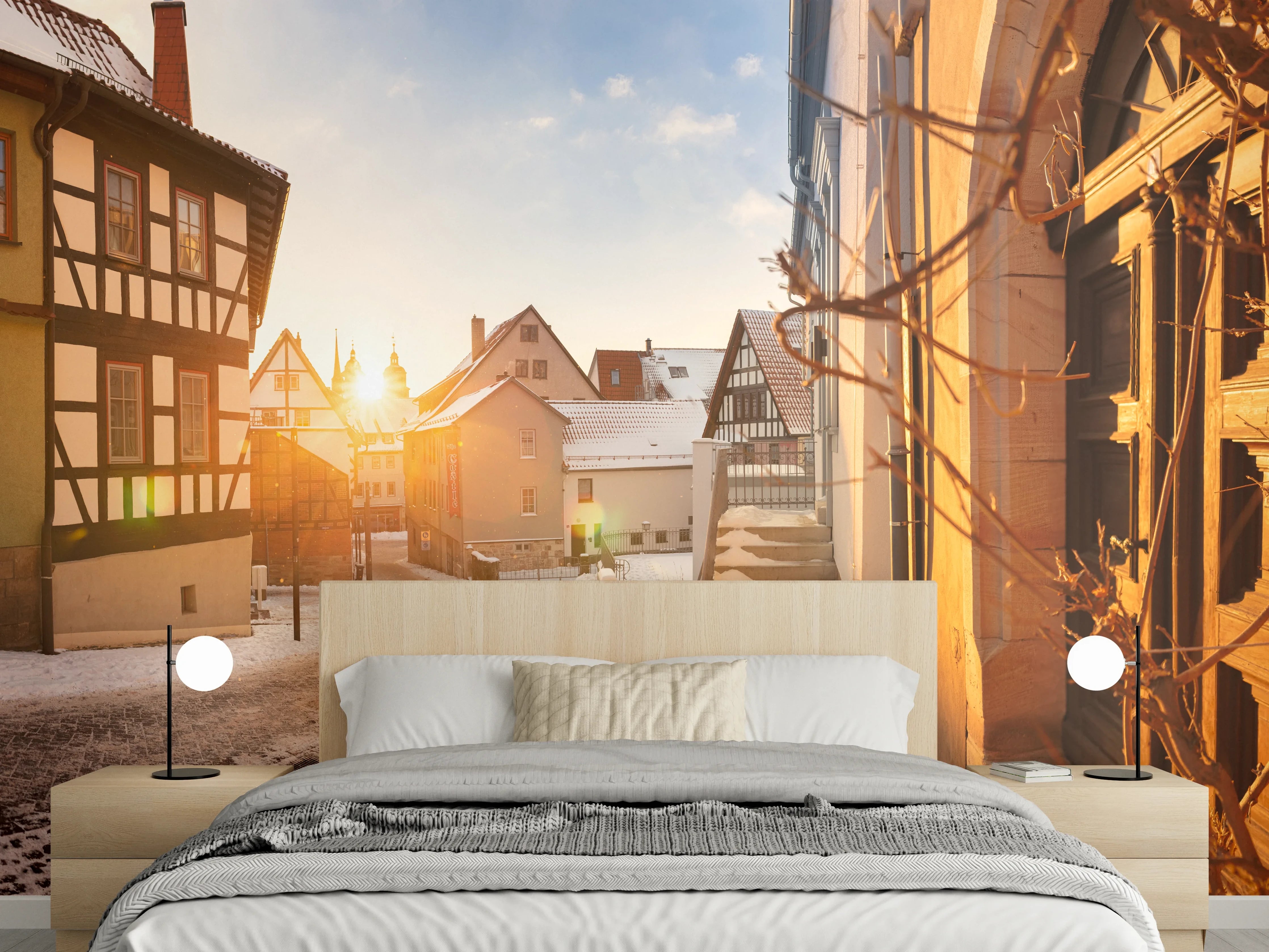 Wandverkleidung Schlafzimmer - Blick auf Schmalkalden im Winter