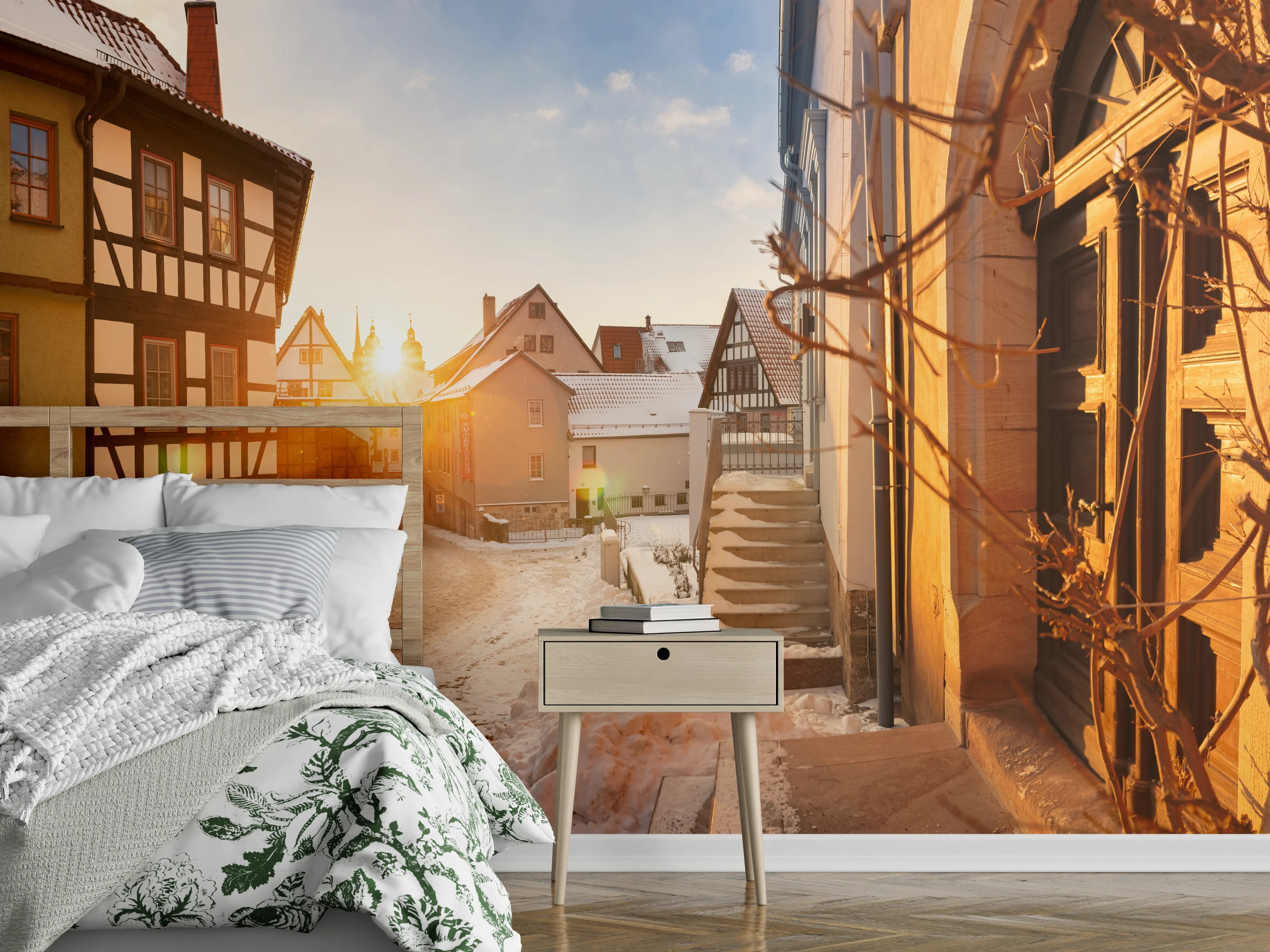 Wandverkleidung Schlafzimmer - Blick auf Schmalkalden im Winter