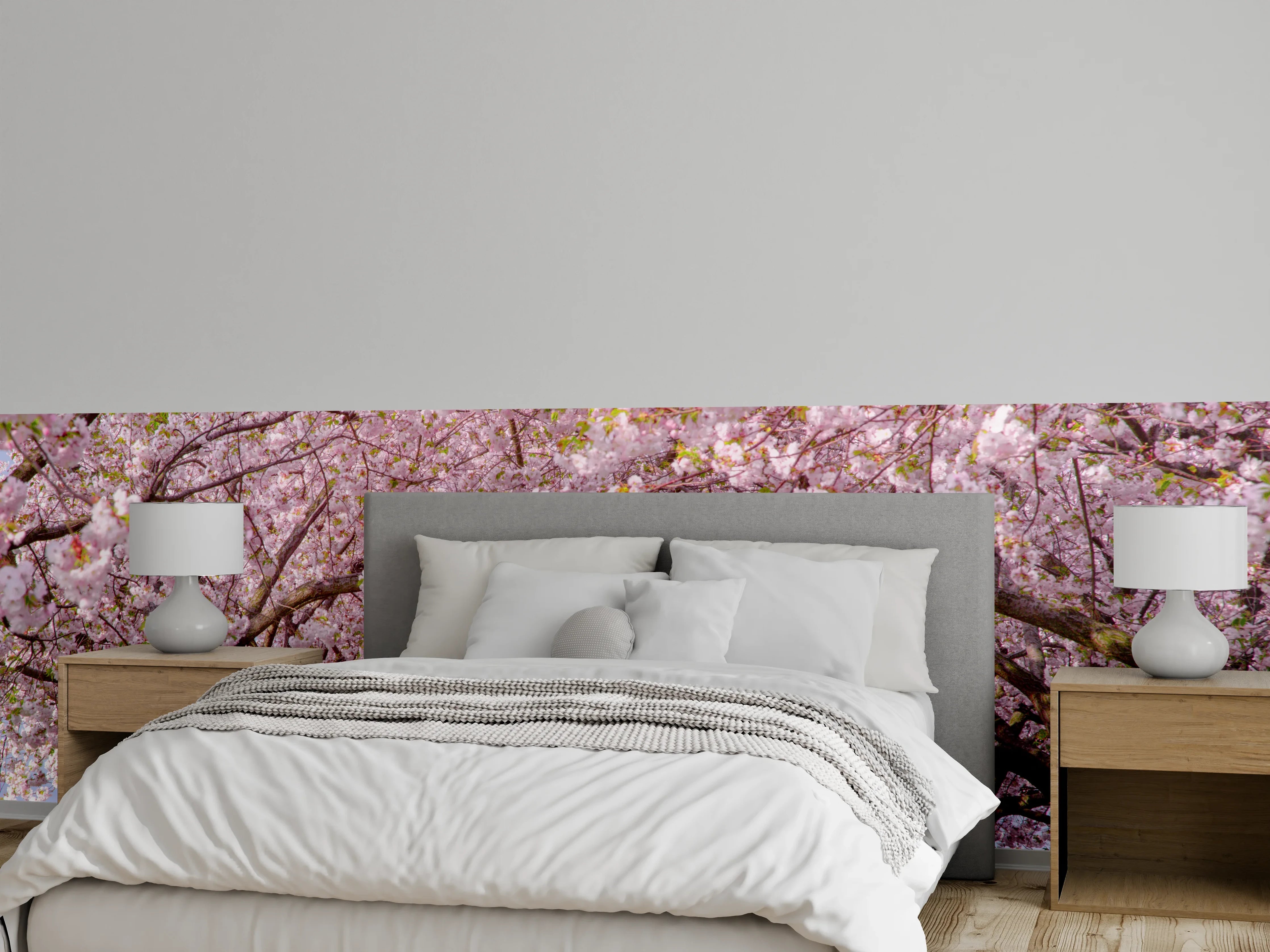 Wandverkleidung Schlafzimmer - Blühende Kirschallee als Wanddekoration