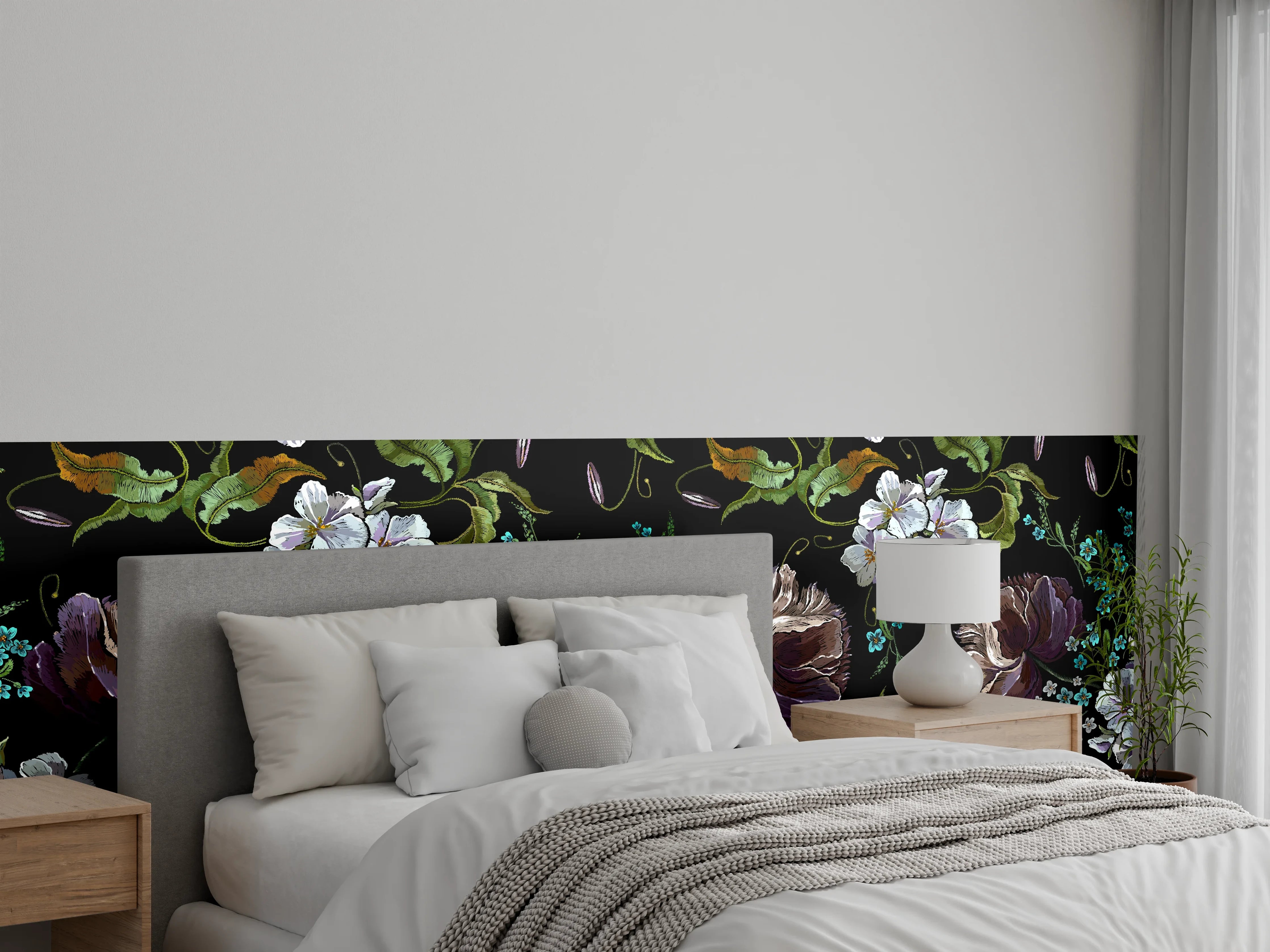 Wandverkleidung Schlafzimmer - Blüten in der Nacht