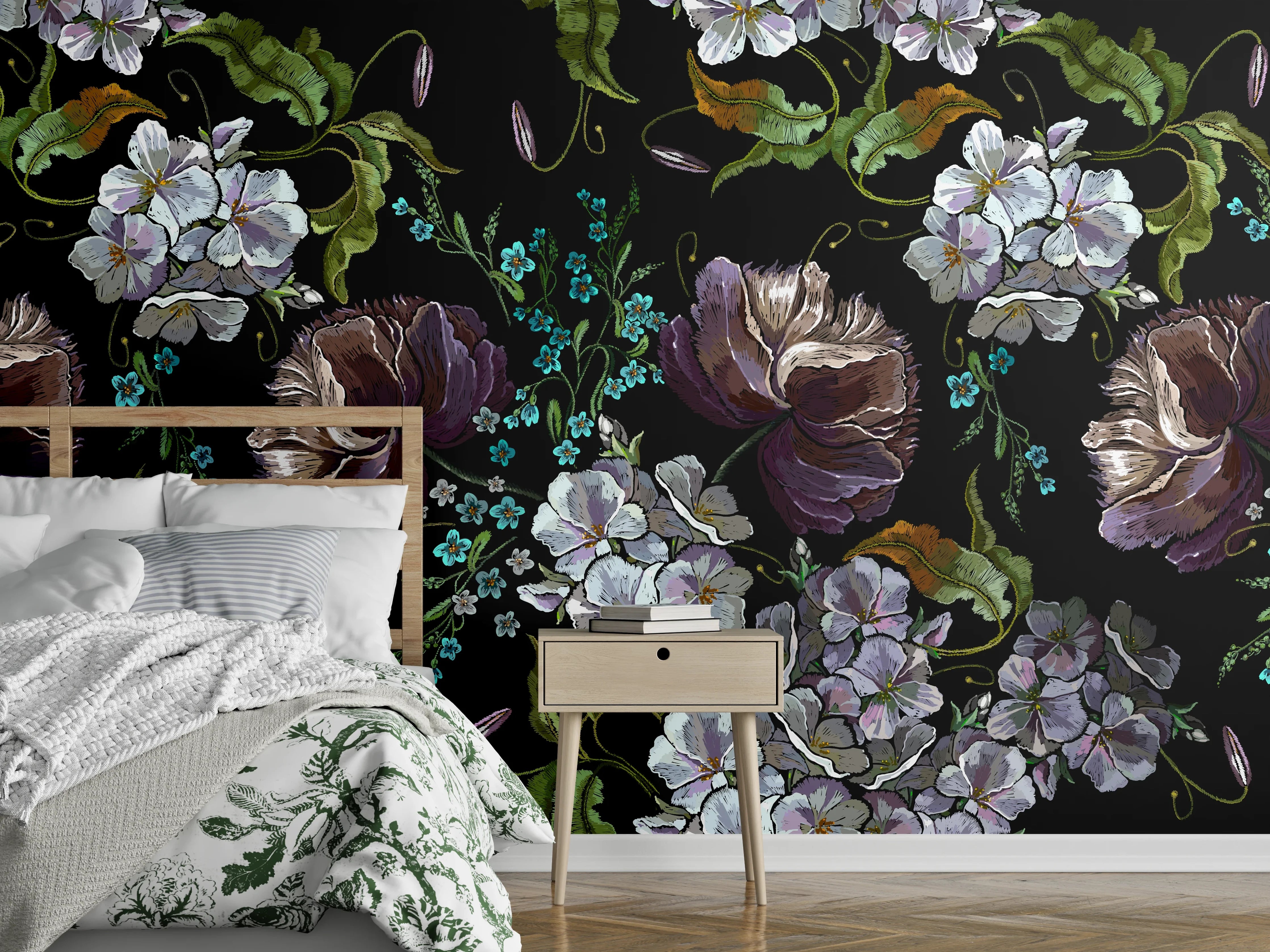 Wandverkleidung Schlafzimmer - Blüten in der Nacht