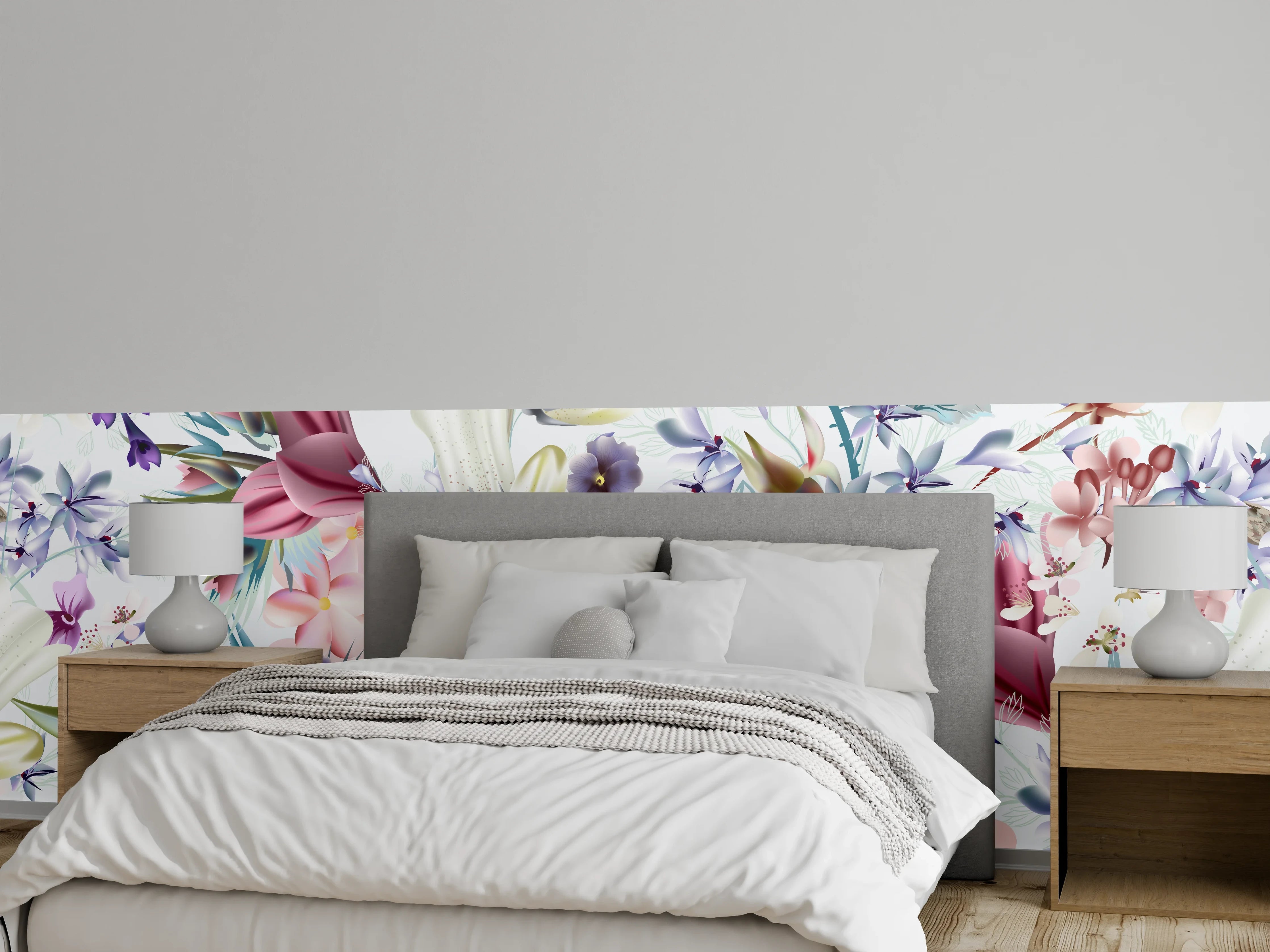 Wandverkleidung Schlafzimmer - Blütenexplosion - Aquarell