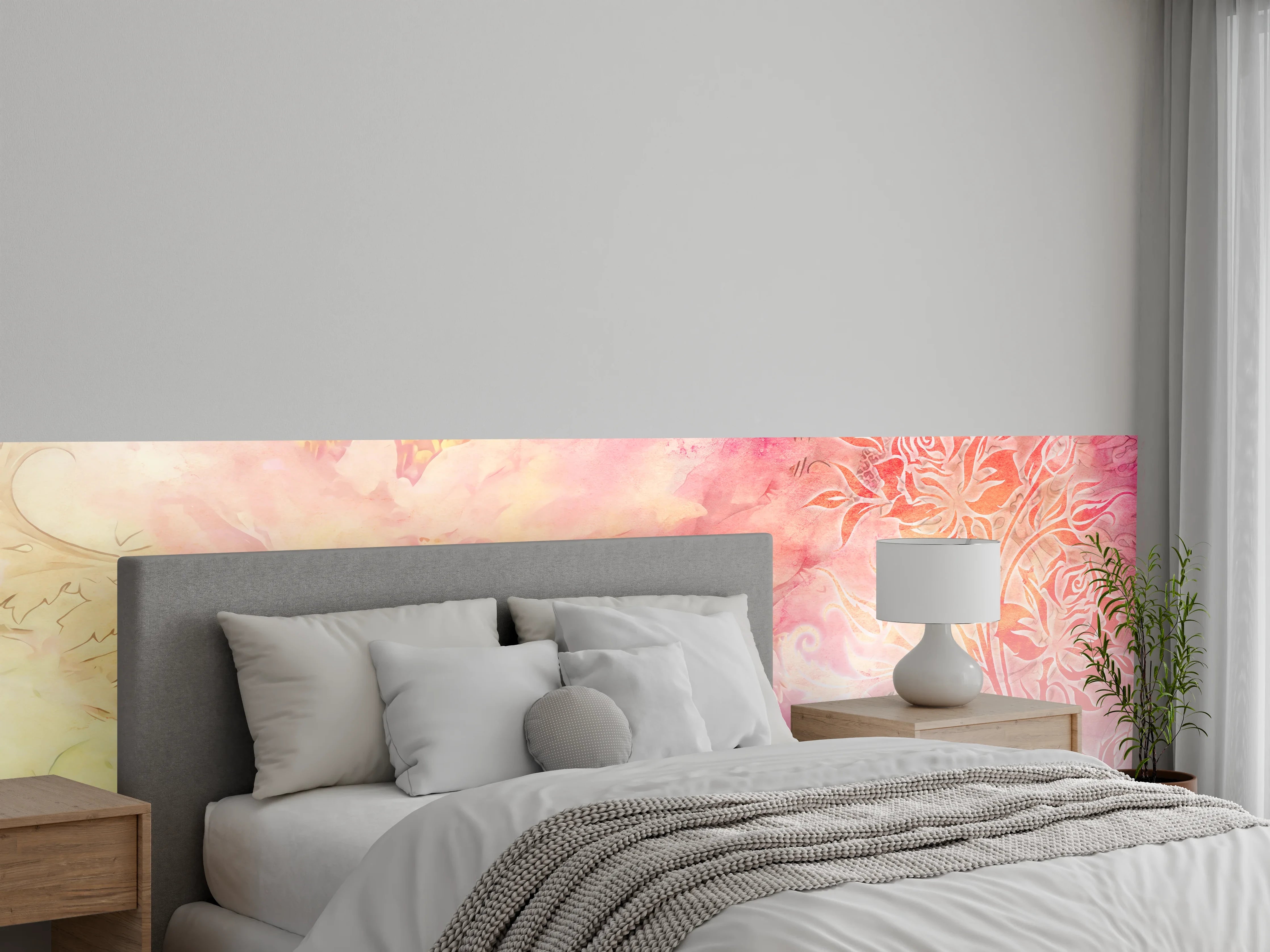 Wandverkleidung Schlafzimmer - Blumen Aquarell Pastell Wandbild