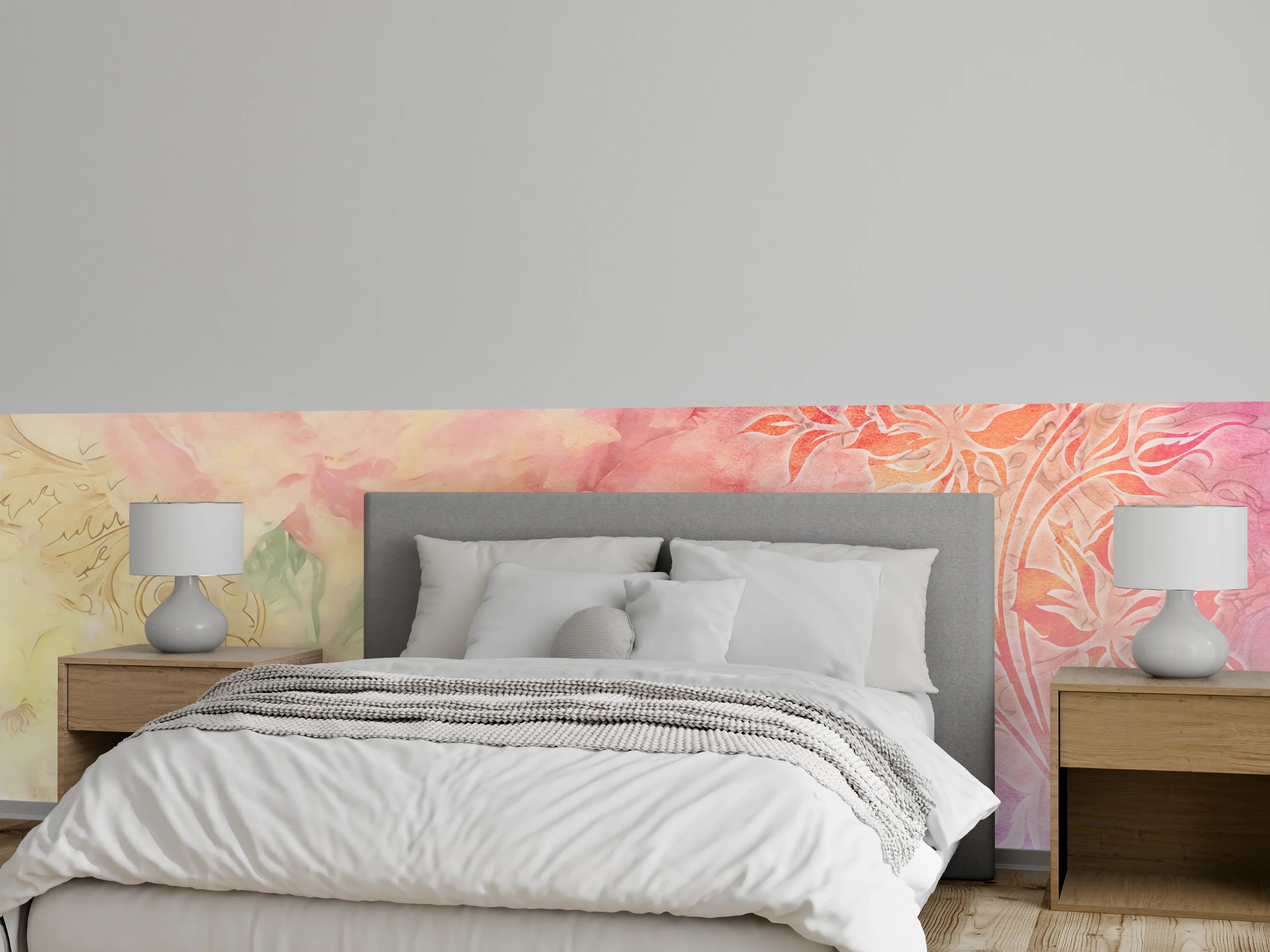 Wandverkleidung Schlafzimmer - Blumen Aquarell Pastell Wandbild