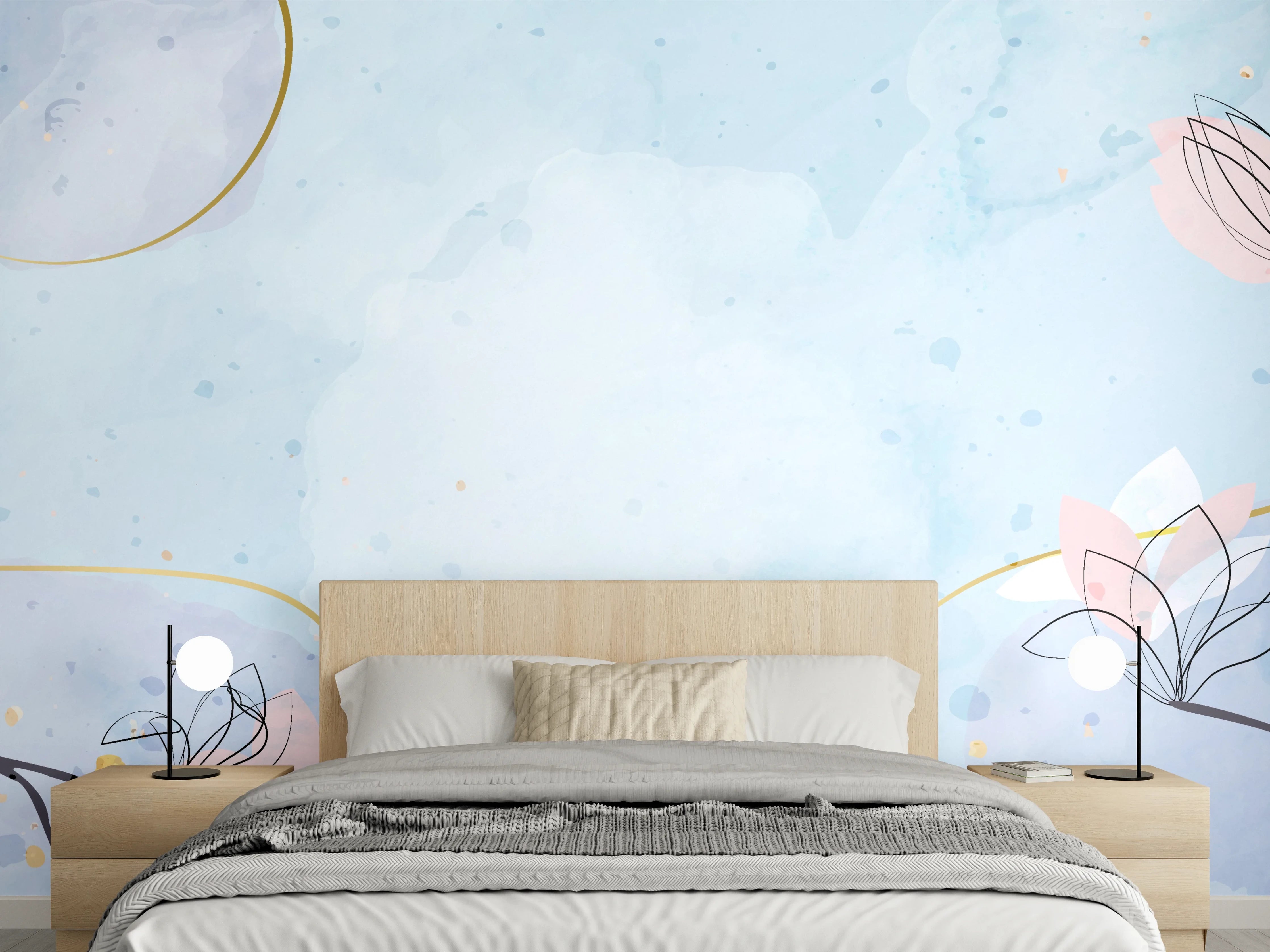 Wandverkleidung Schlafzimmer - Blumen-Aquarell Pastellfarben
