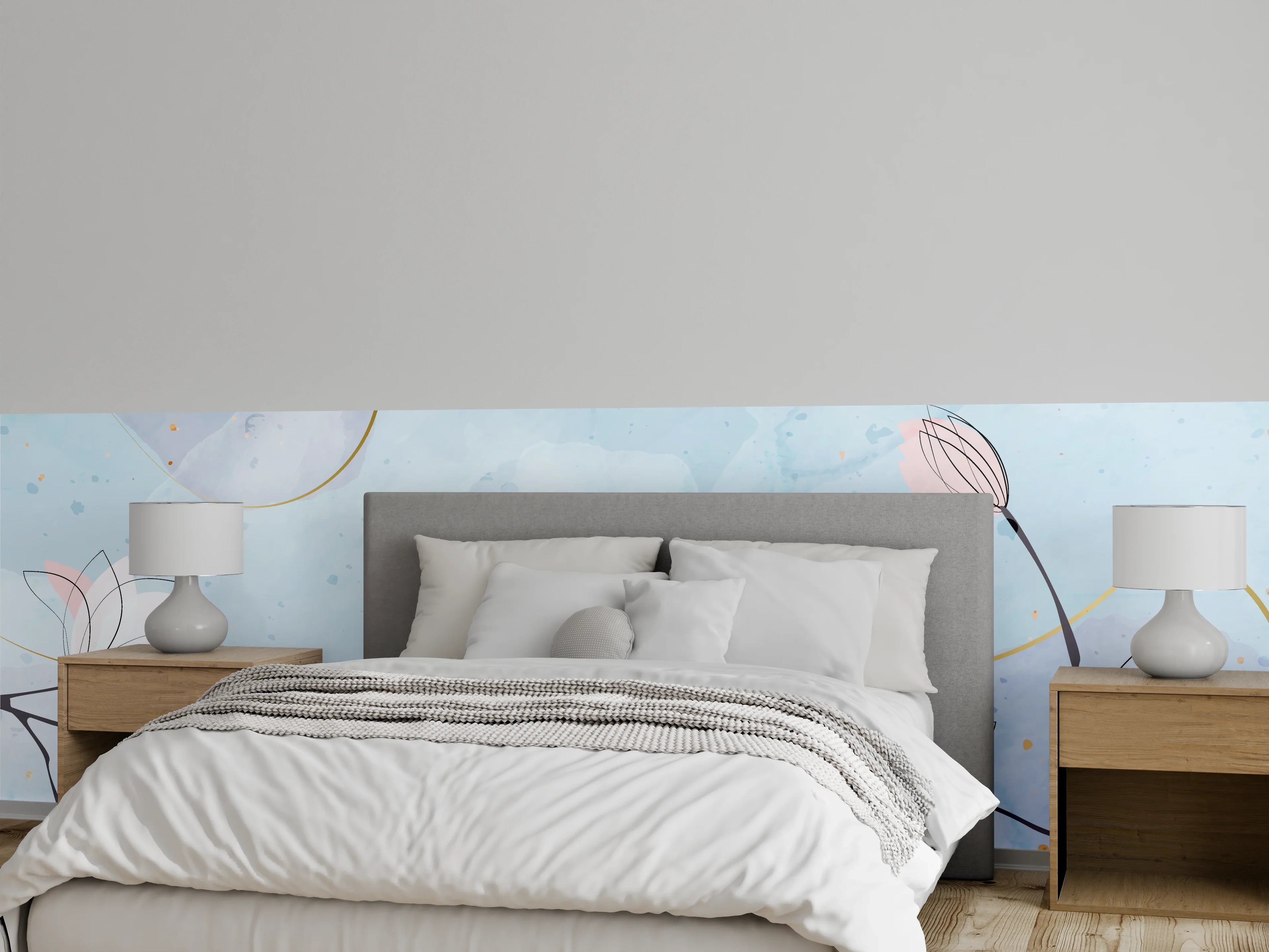 Wandverkleidung Schlafzimmer - Blumen-Aquarell Pastellfarben