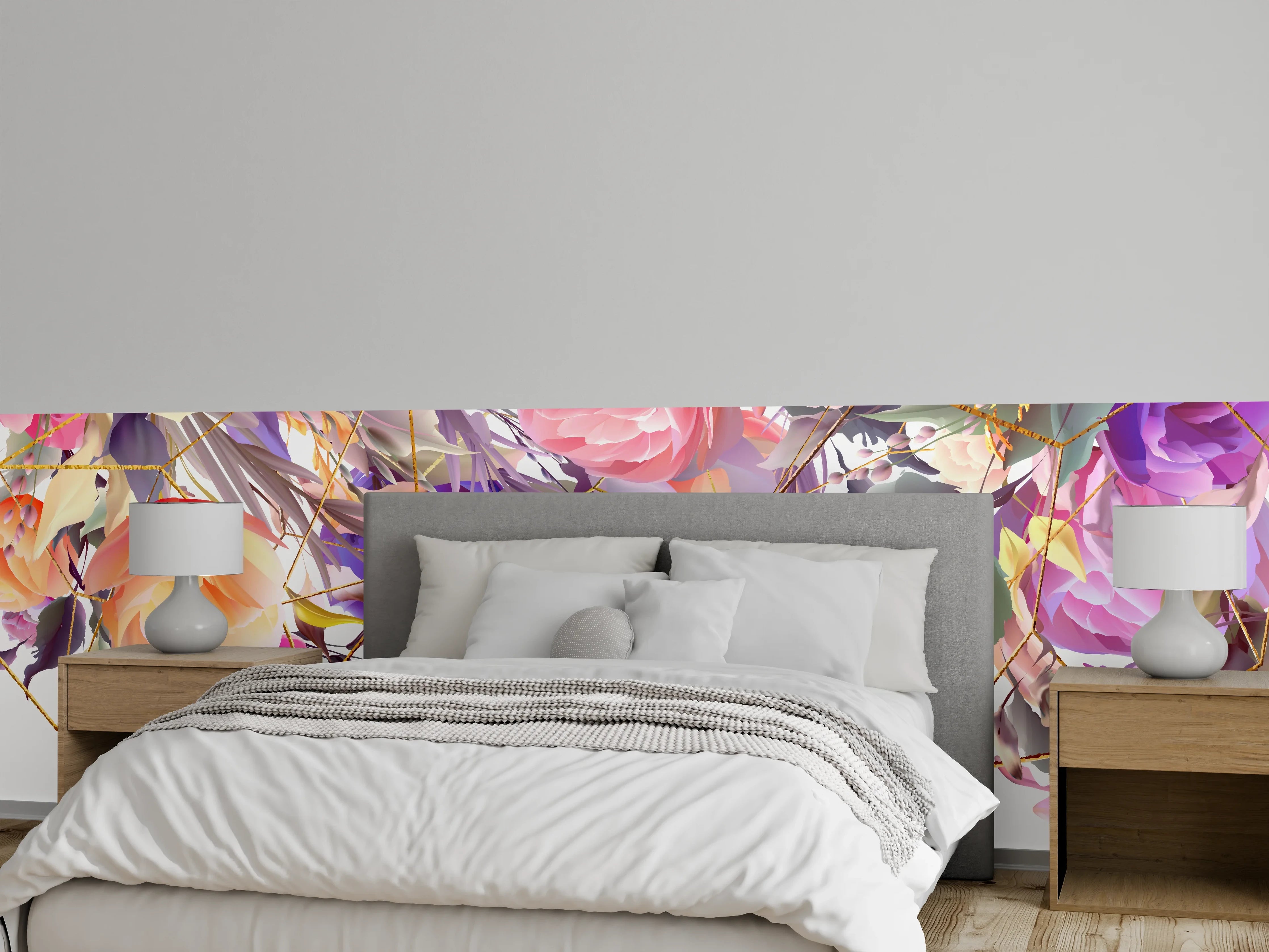 Wandverkleidung Schlafzimmer - Blumen-Muster Abstrakt Gold