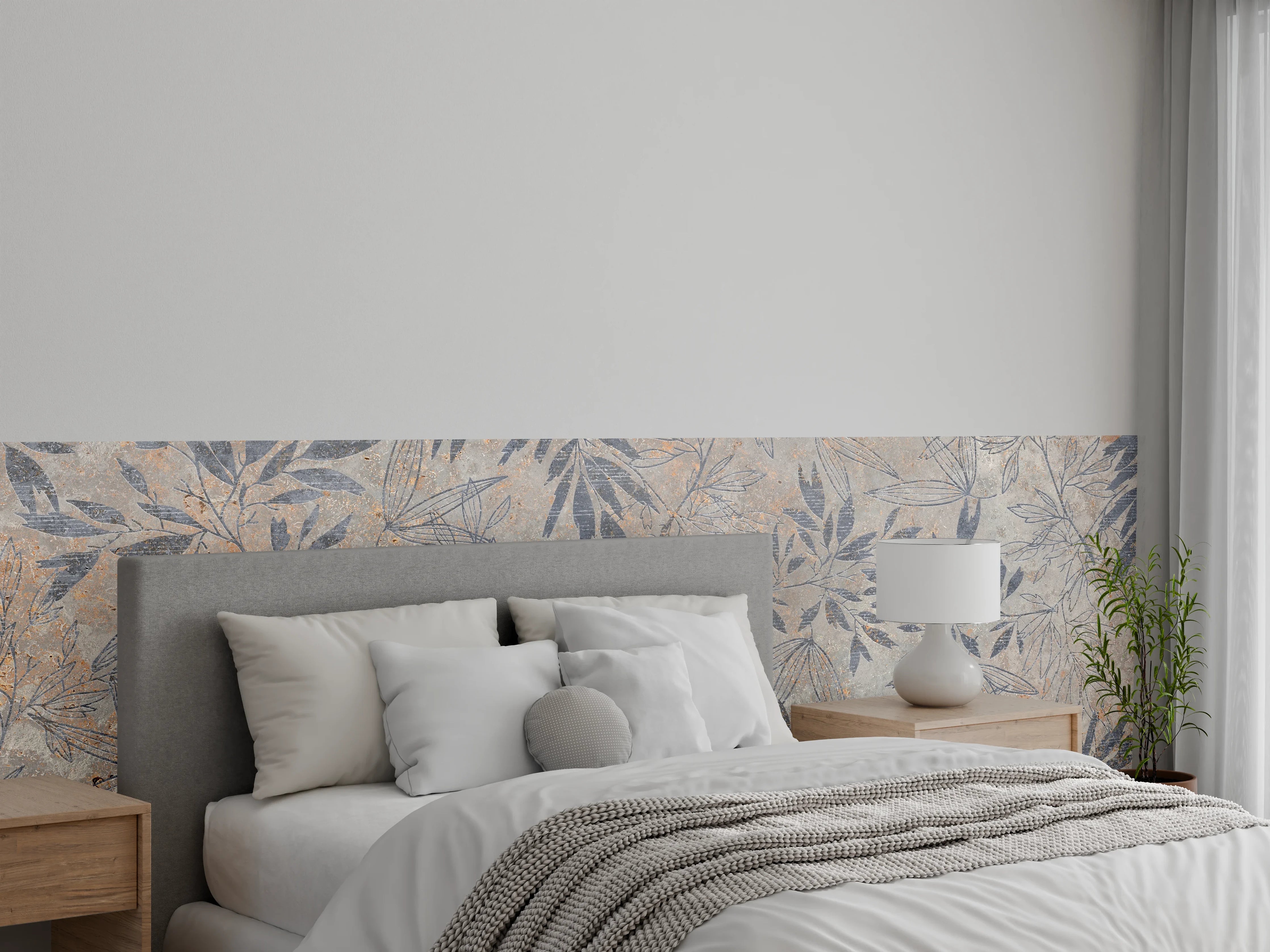 Wandverkleidung Schlafzimmer - Blumen auf alten weißen Wandhintergrund