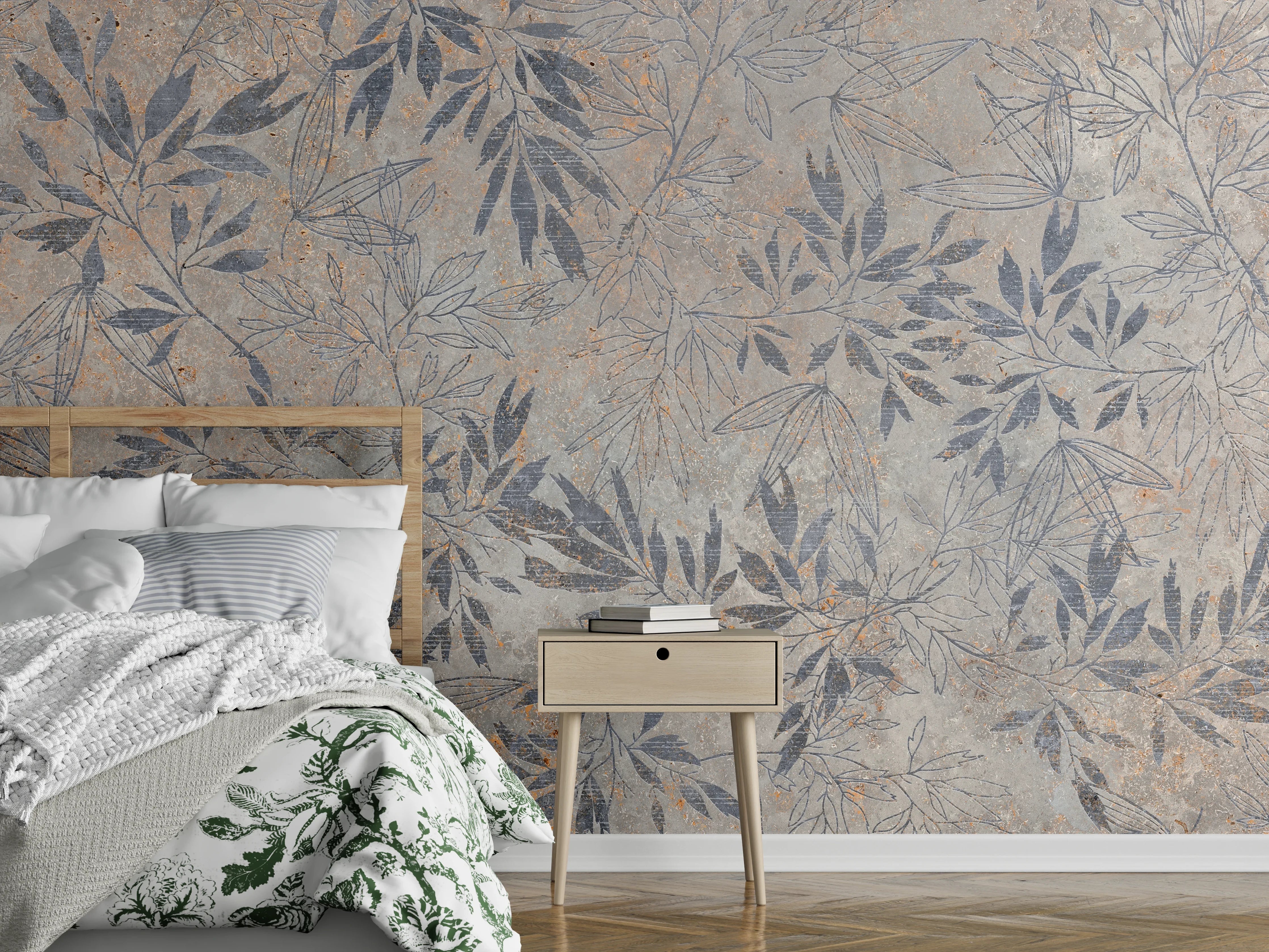 Wandverkleidung Schlafzimmer - Blumen auf alten weißen Wandhintergrund