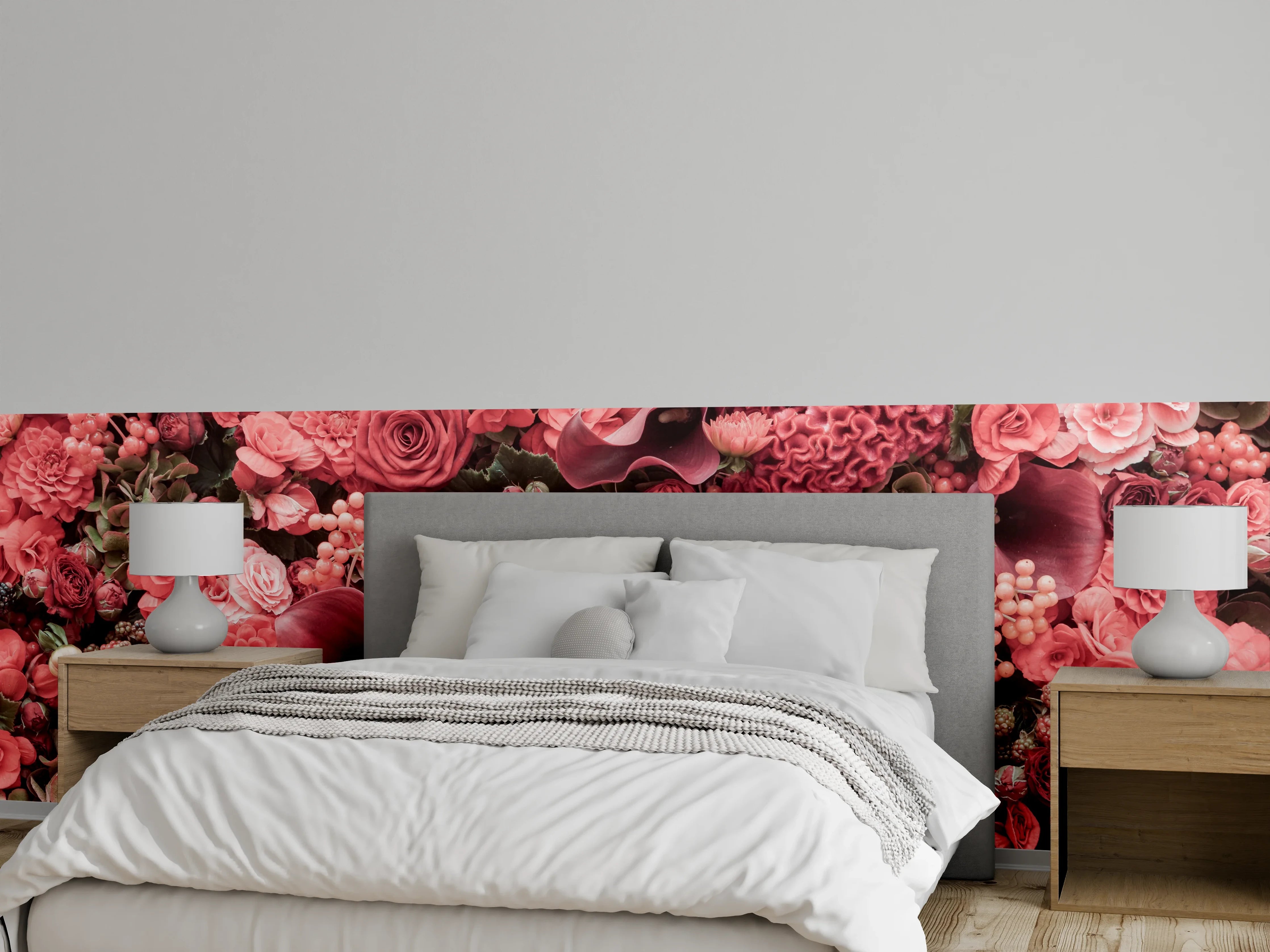 Wandverkleidung Schlafzimmer - Blumenmeer in satten Rosatönen