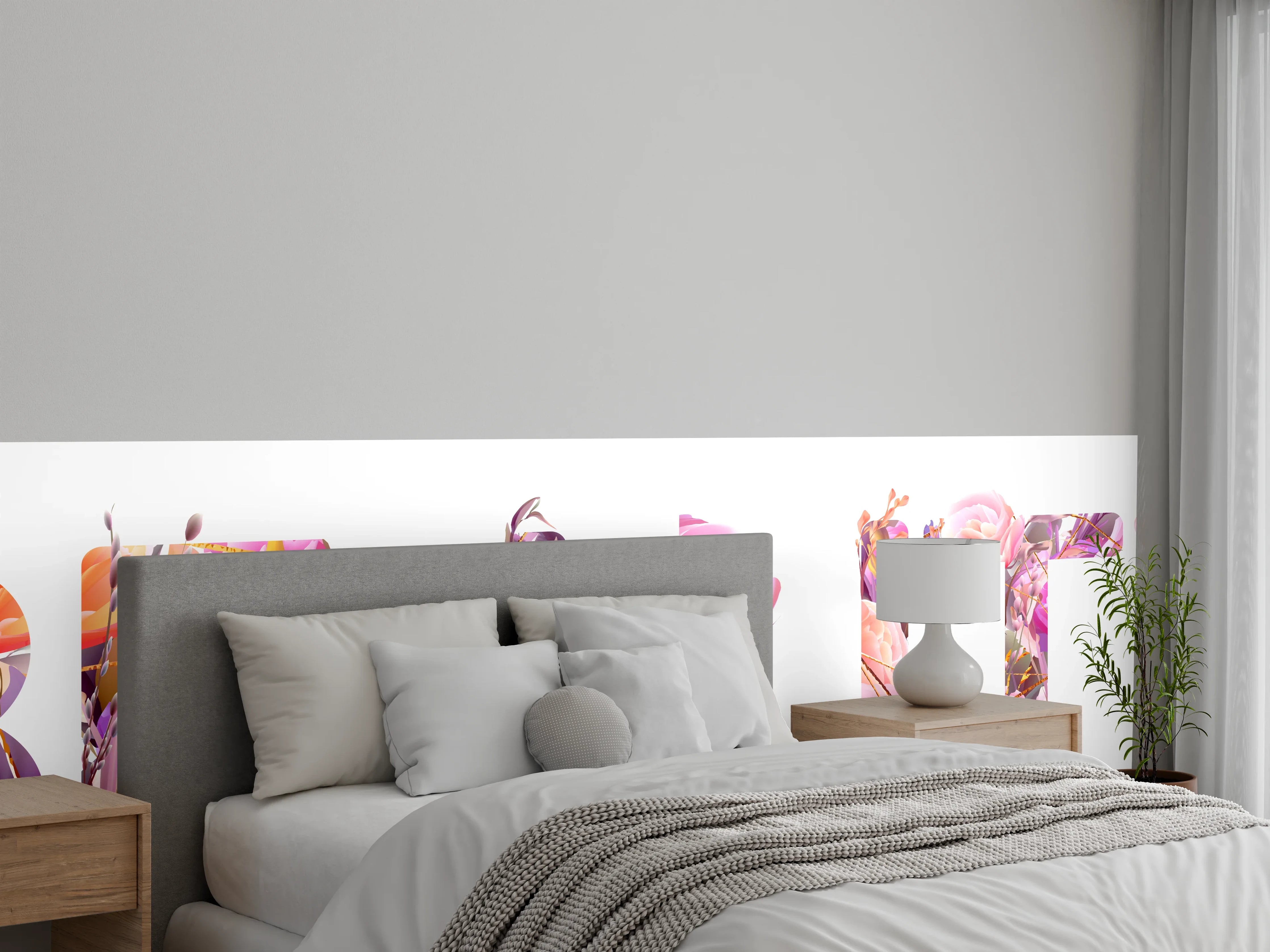 Wandverkleidung Schlafzimmer - Blumige Beauty-Schrift
