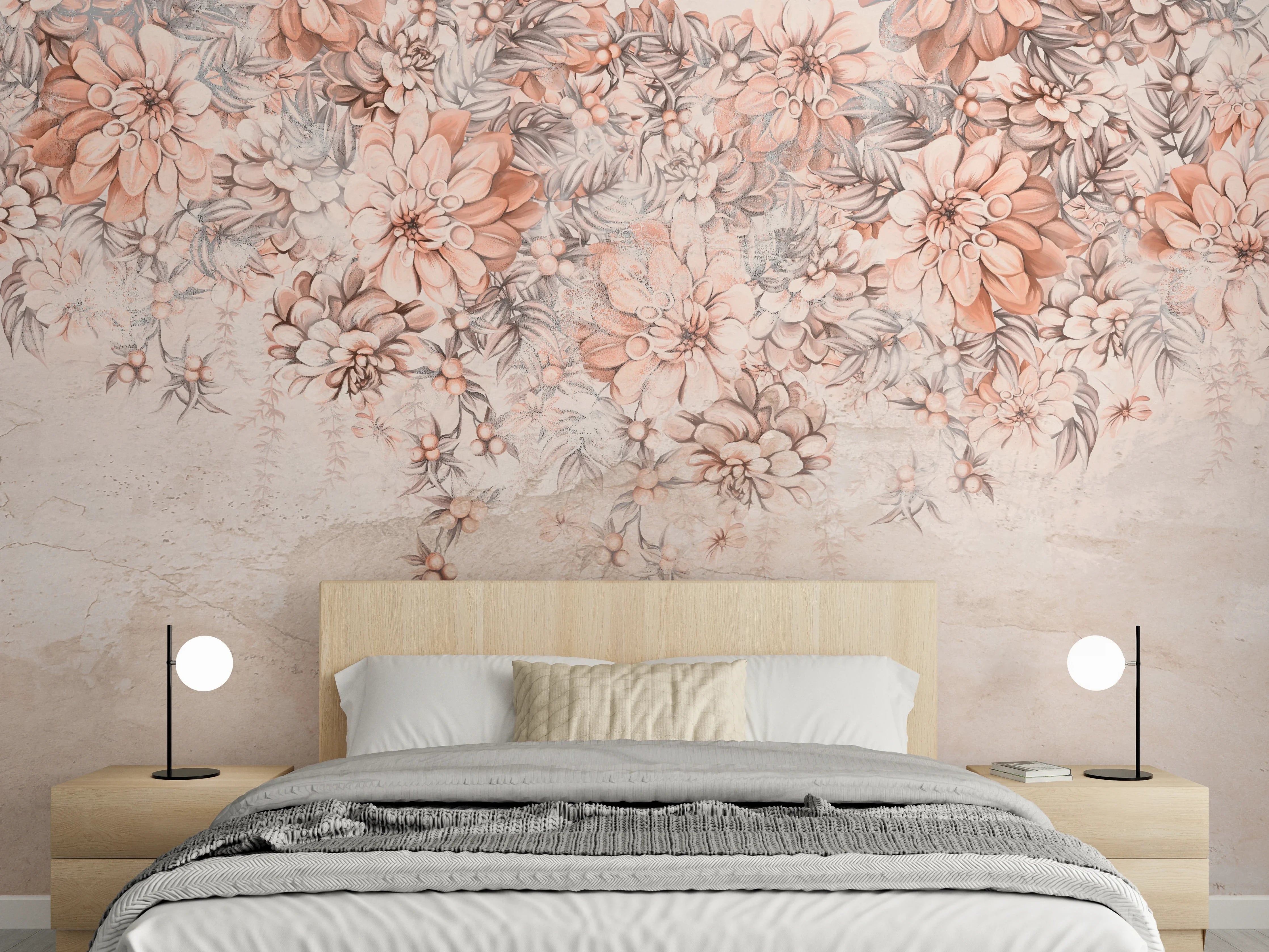 Wandverkleidung Schlafzimmer - Blumige Grunge Darstellung