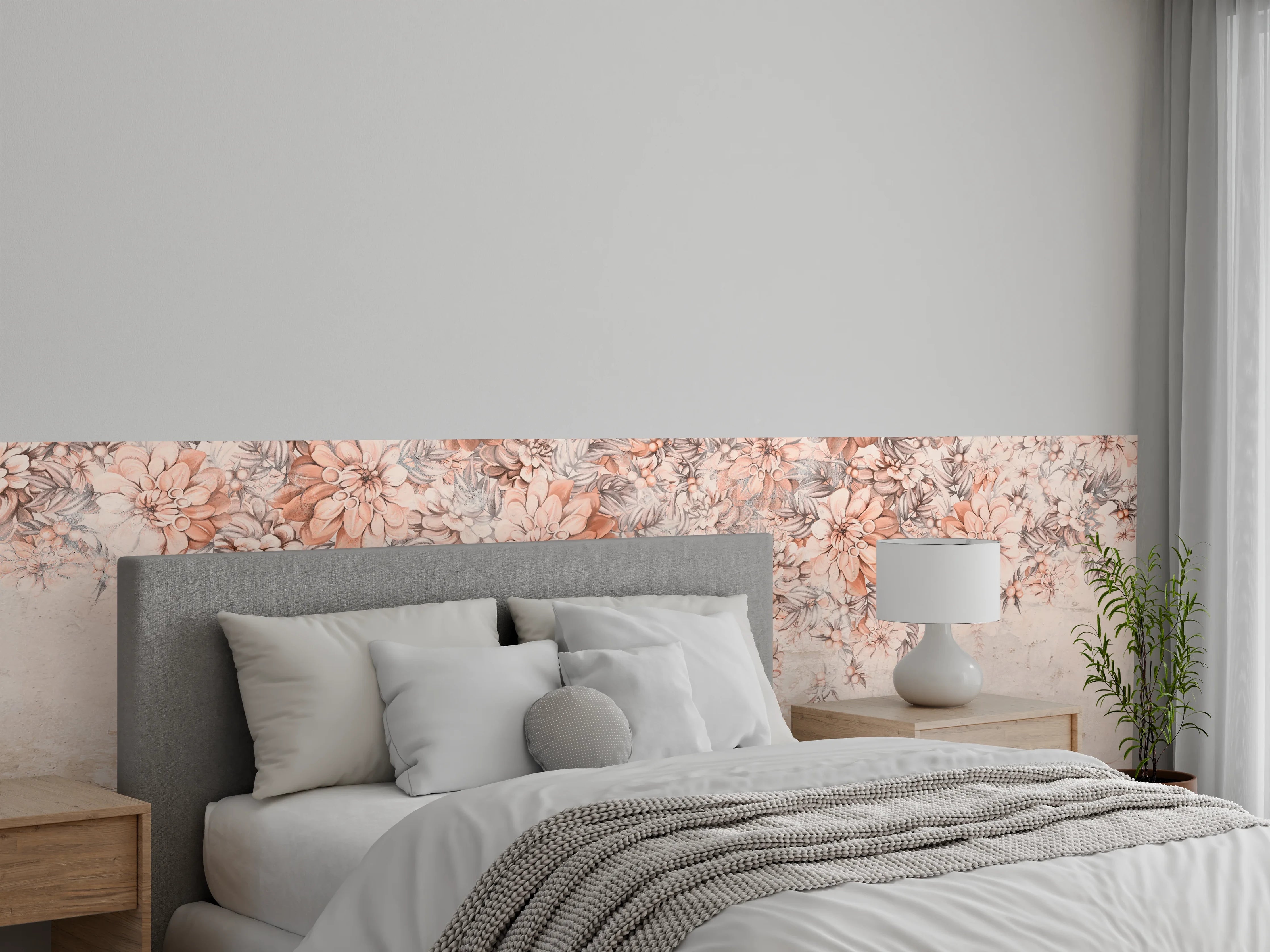 Wandverkleidung Schlafzimmer - Blumige Grunge Darstellung