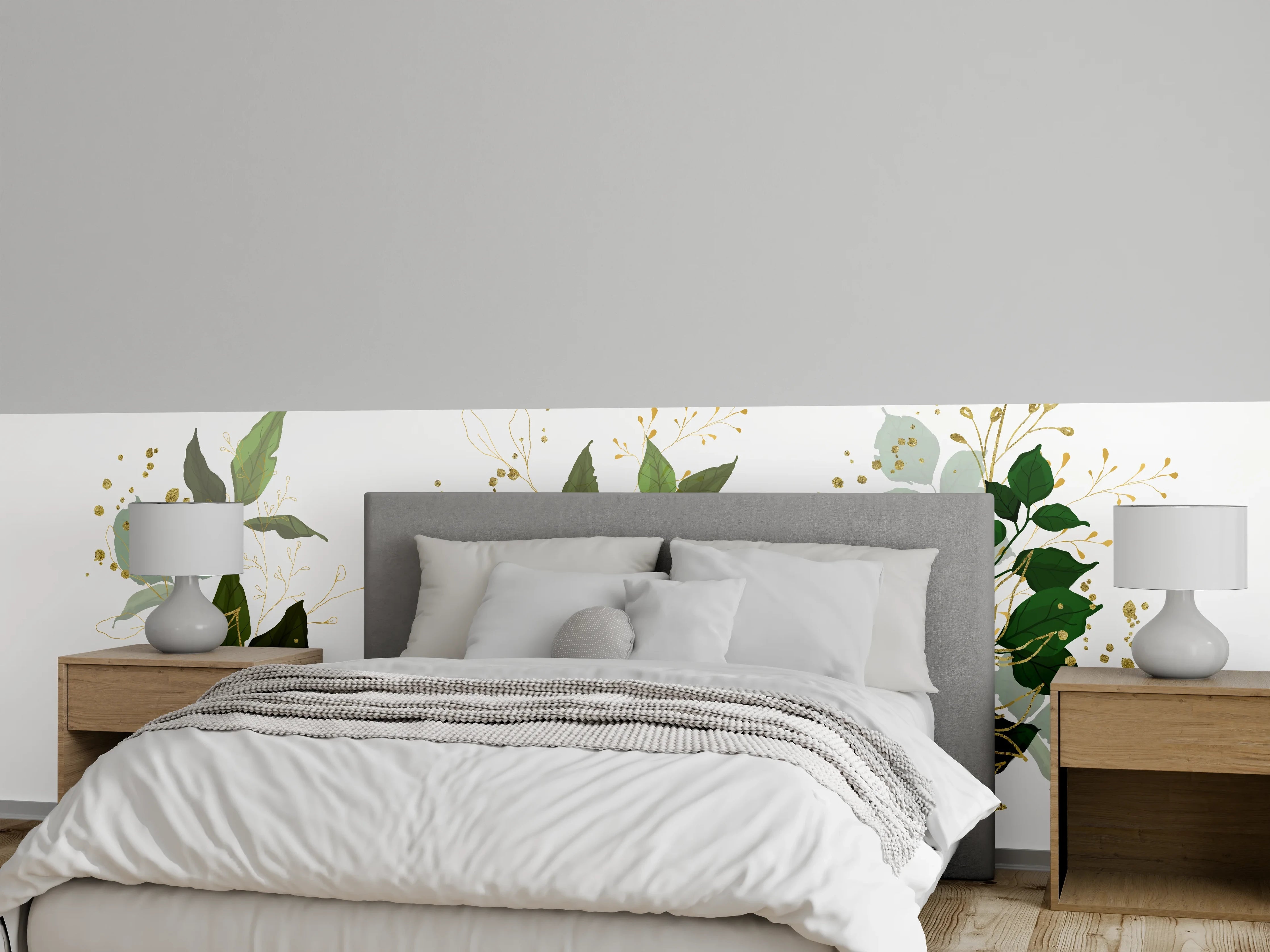 Wandverkleidung Schlafzimmer - Botanik Gold Grün Dekor