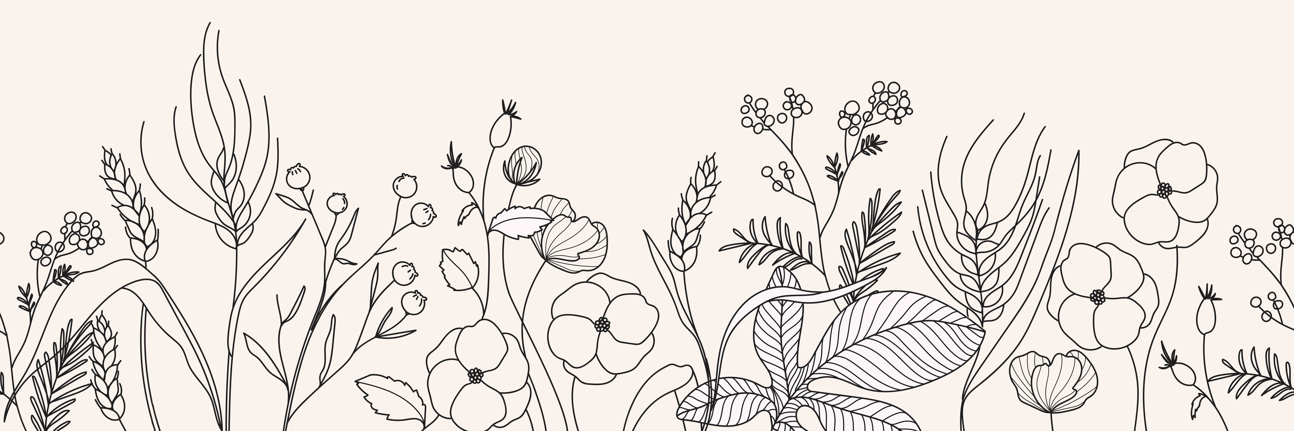 Wandverkleidung Schlafzimmer-Botanische Linienzeichnung