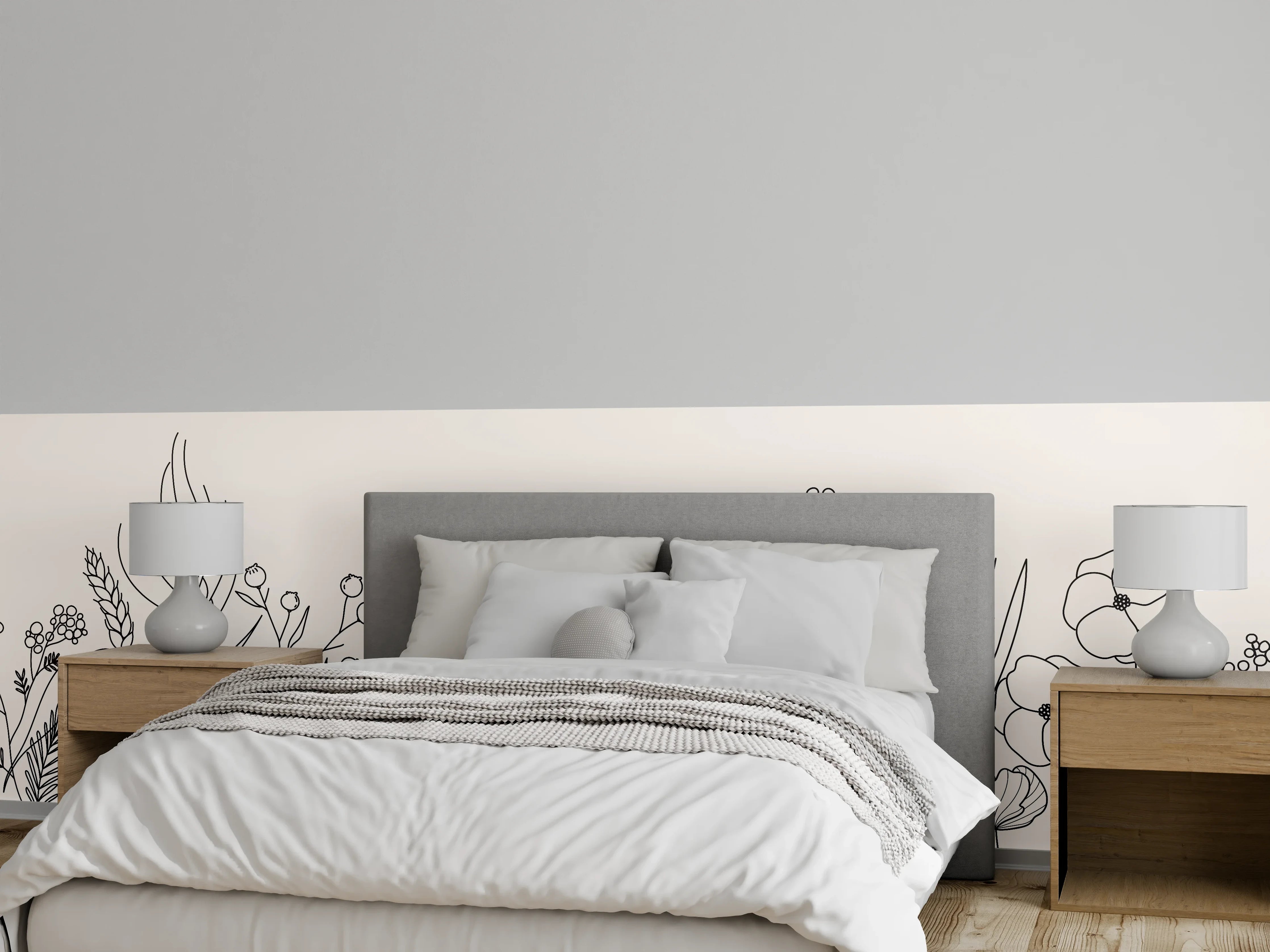 Wandverkleidung Schlafzimmer - Botanische Linienzeichnung