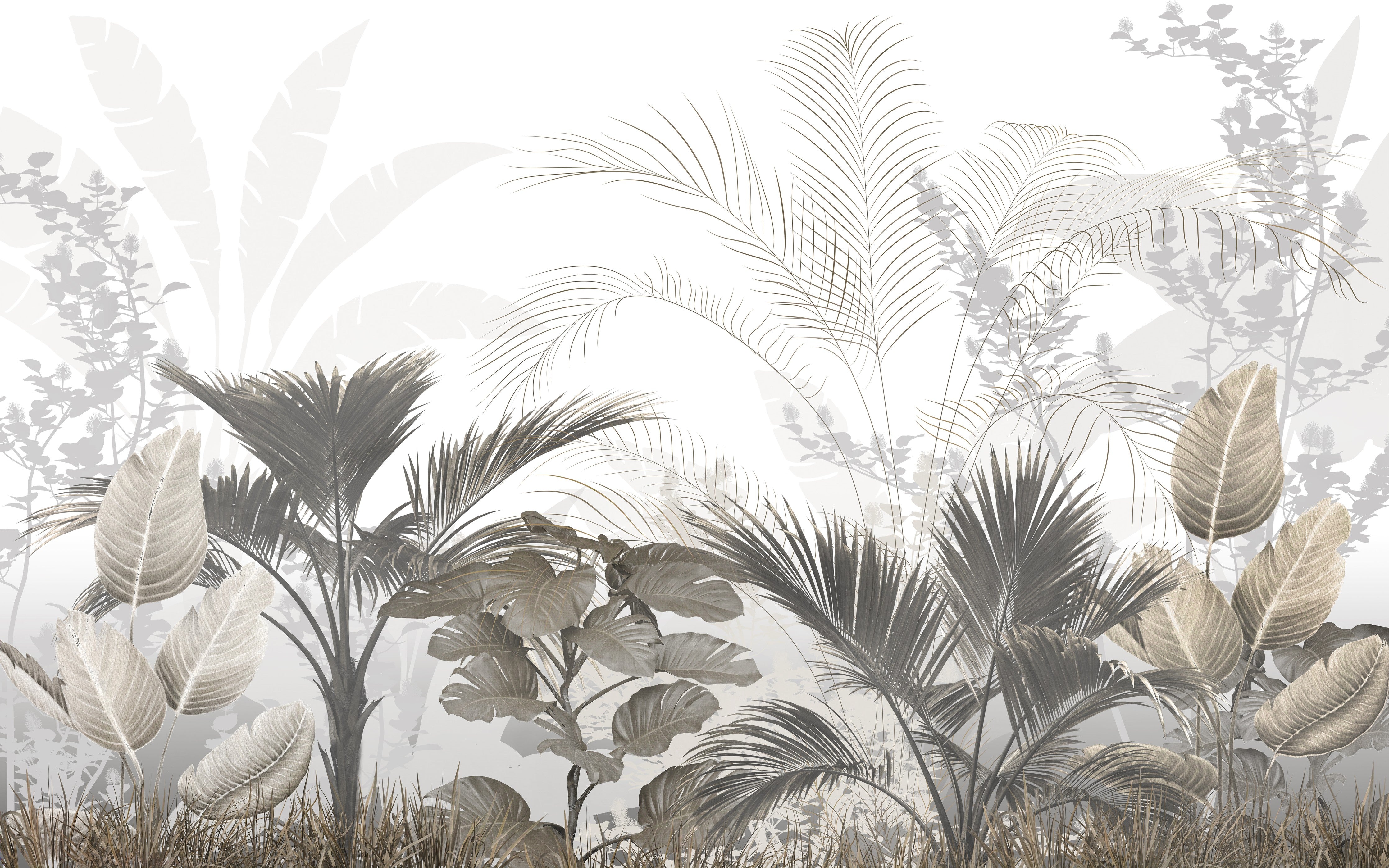 Wandverkleidung Schlafzimmer-Botanischer Weiß-Grau-Dschungel Aquarell