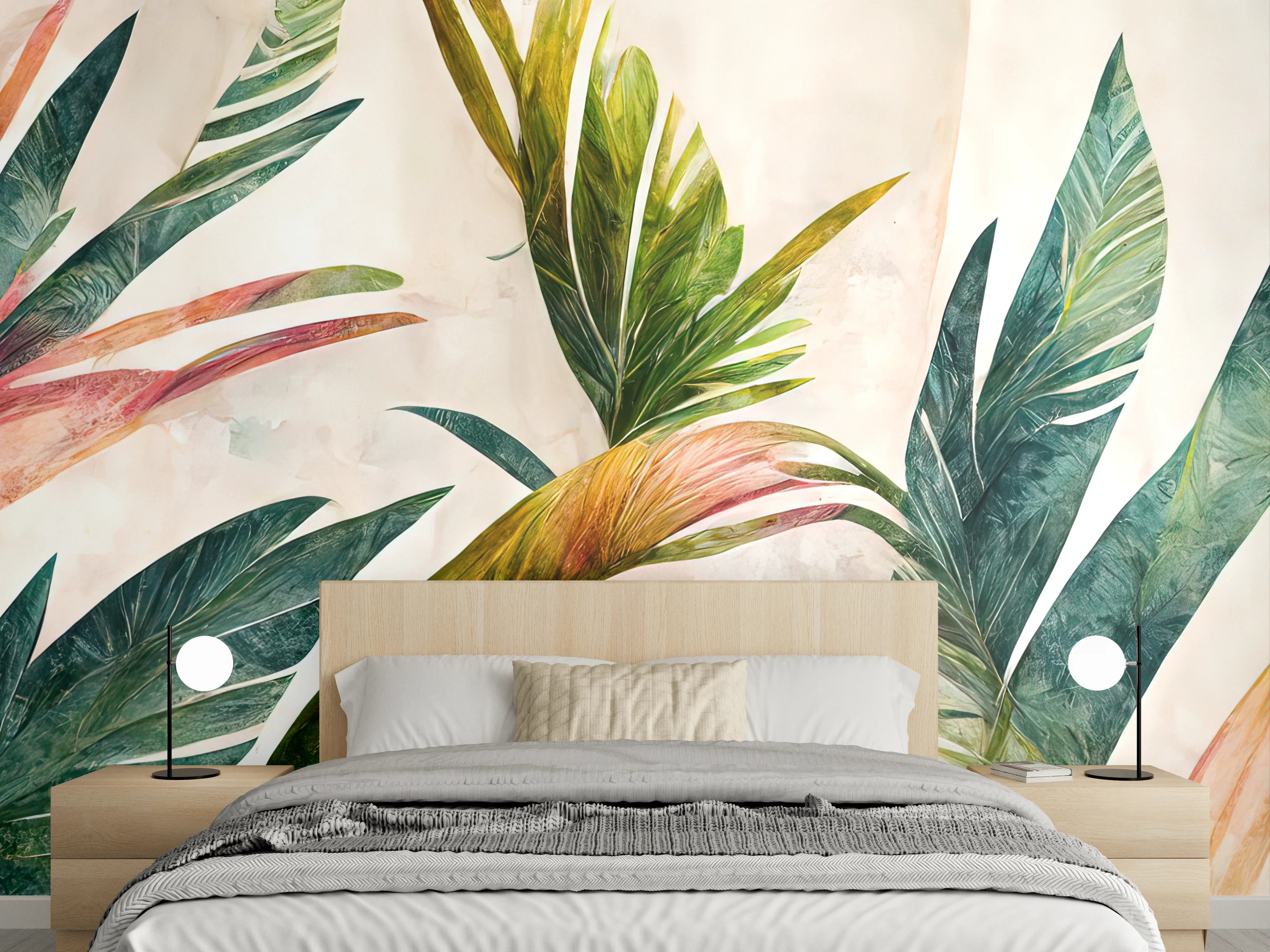 Wandverkleidung Schlafzimmer - Botanisches Aquarell Pflanzen Motiv