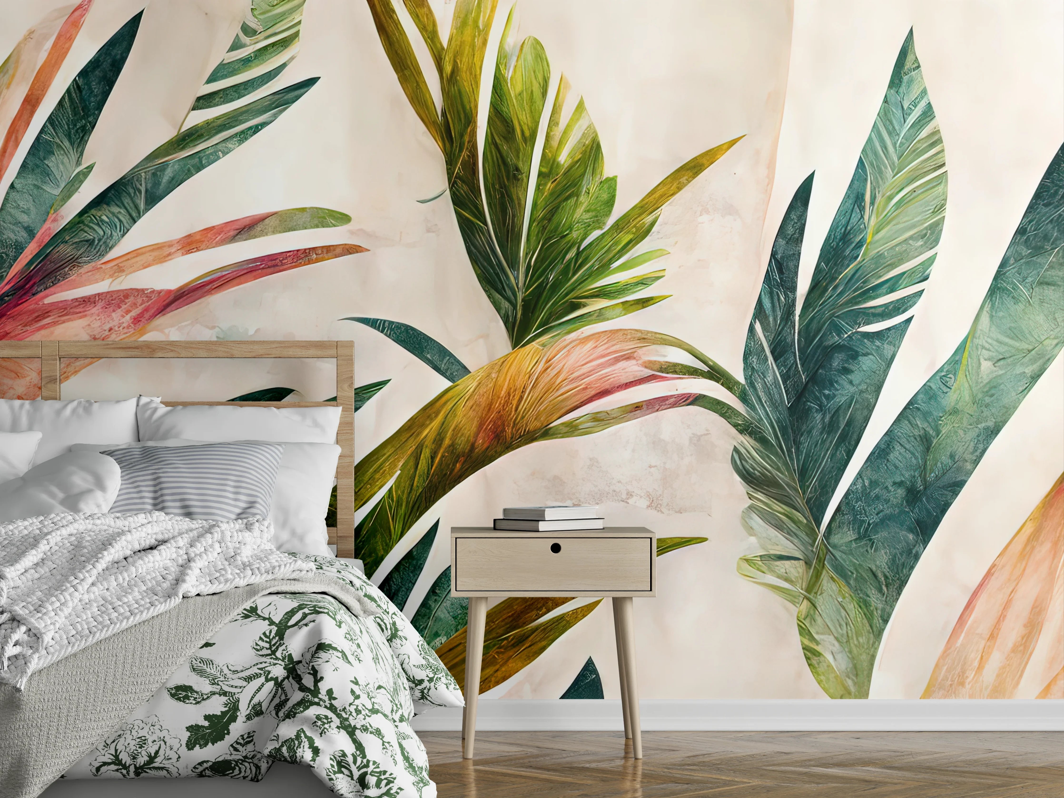 Wandverkleidung Schlafzimmer - Botanisches Aquarell Pflanzen Motiv