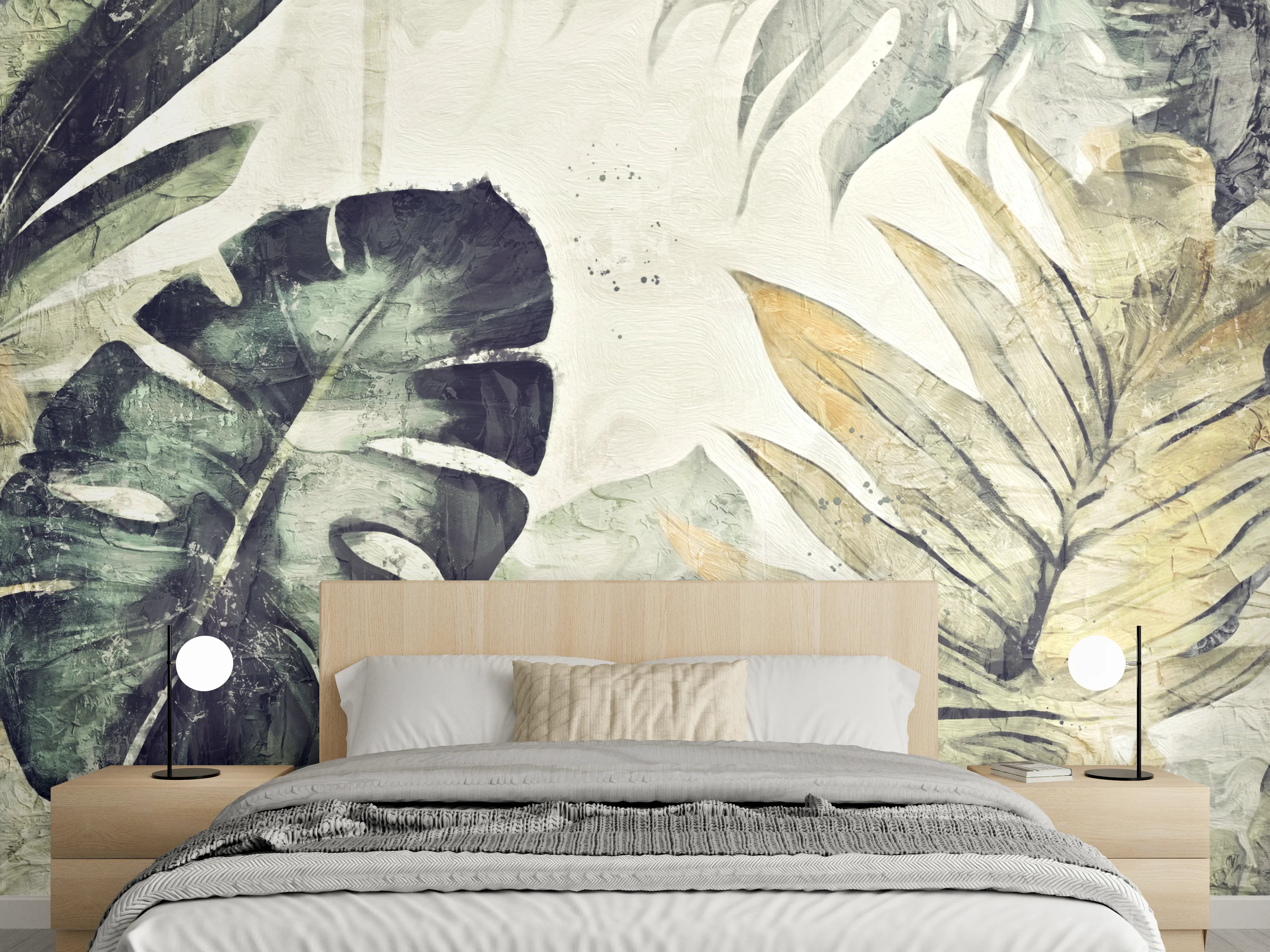 Wandverkleidung Schlafzimmer - Botanisches Dschungel Aquarell Design