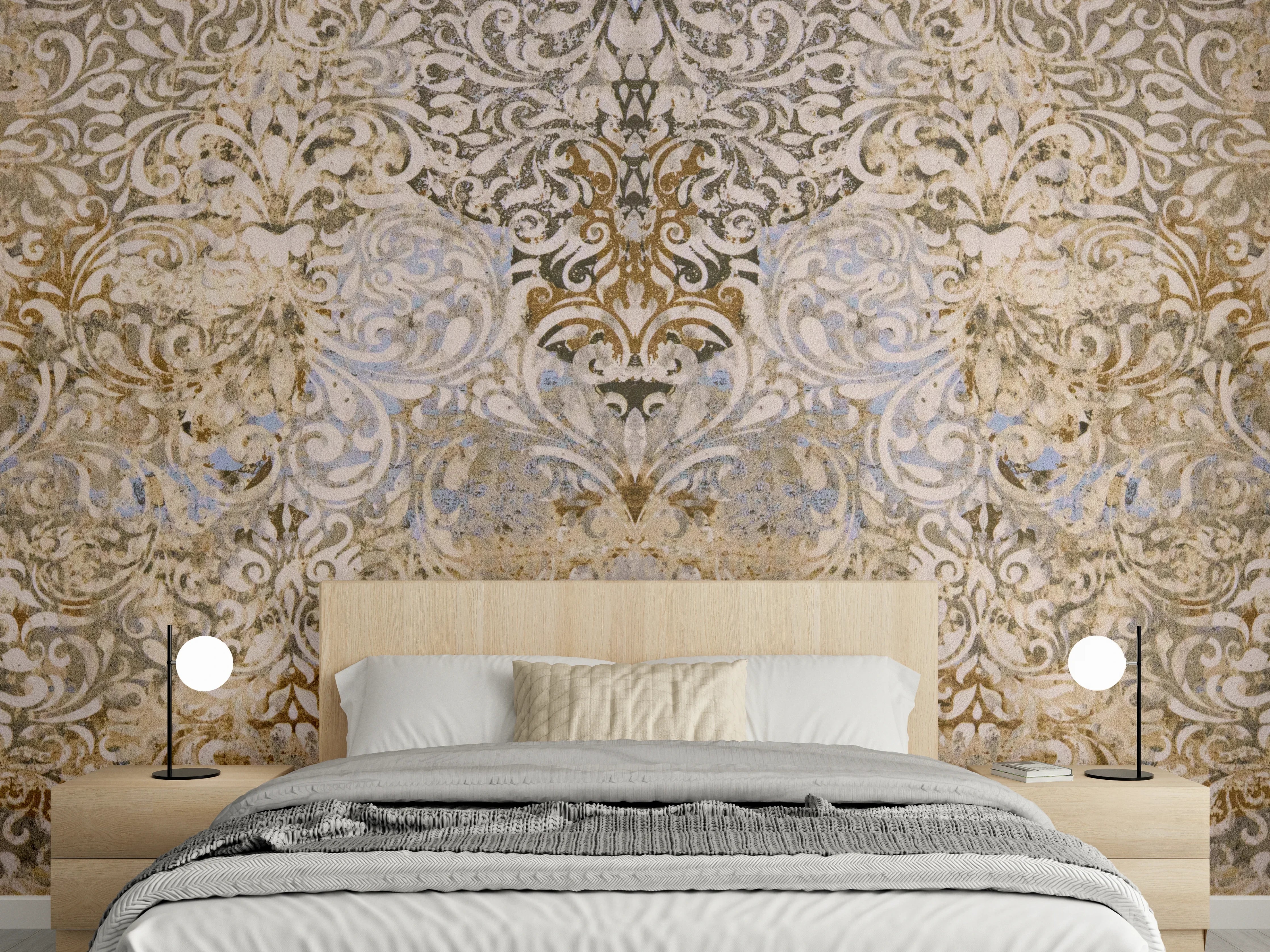 Wandverkleidung Schlafzimmer - Bräunliche Vintage Tapete