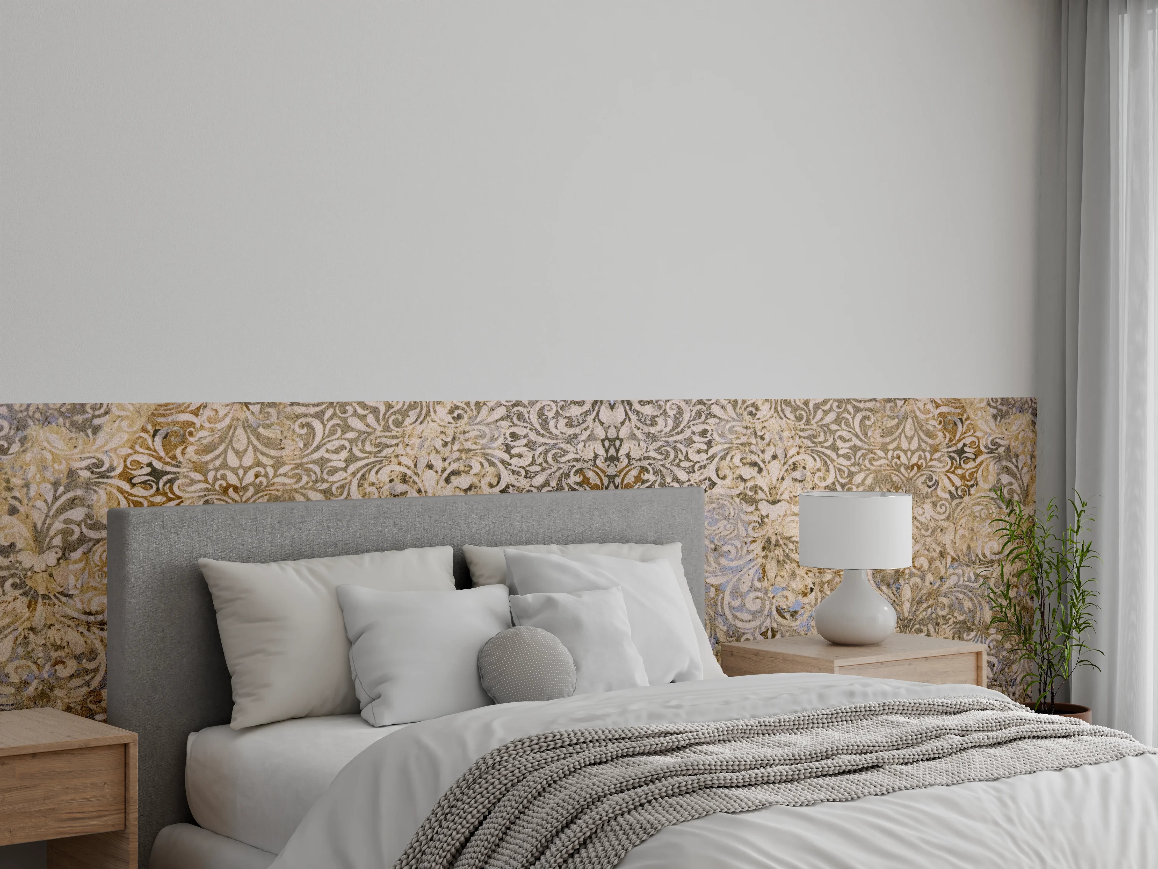 Wandverkleidung Schlafzimmer - Bräunliche Vintage Tapete