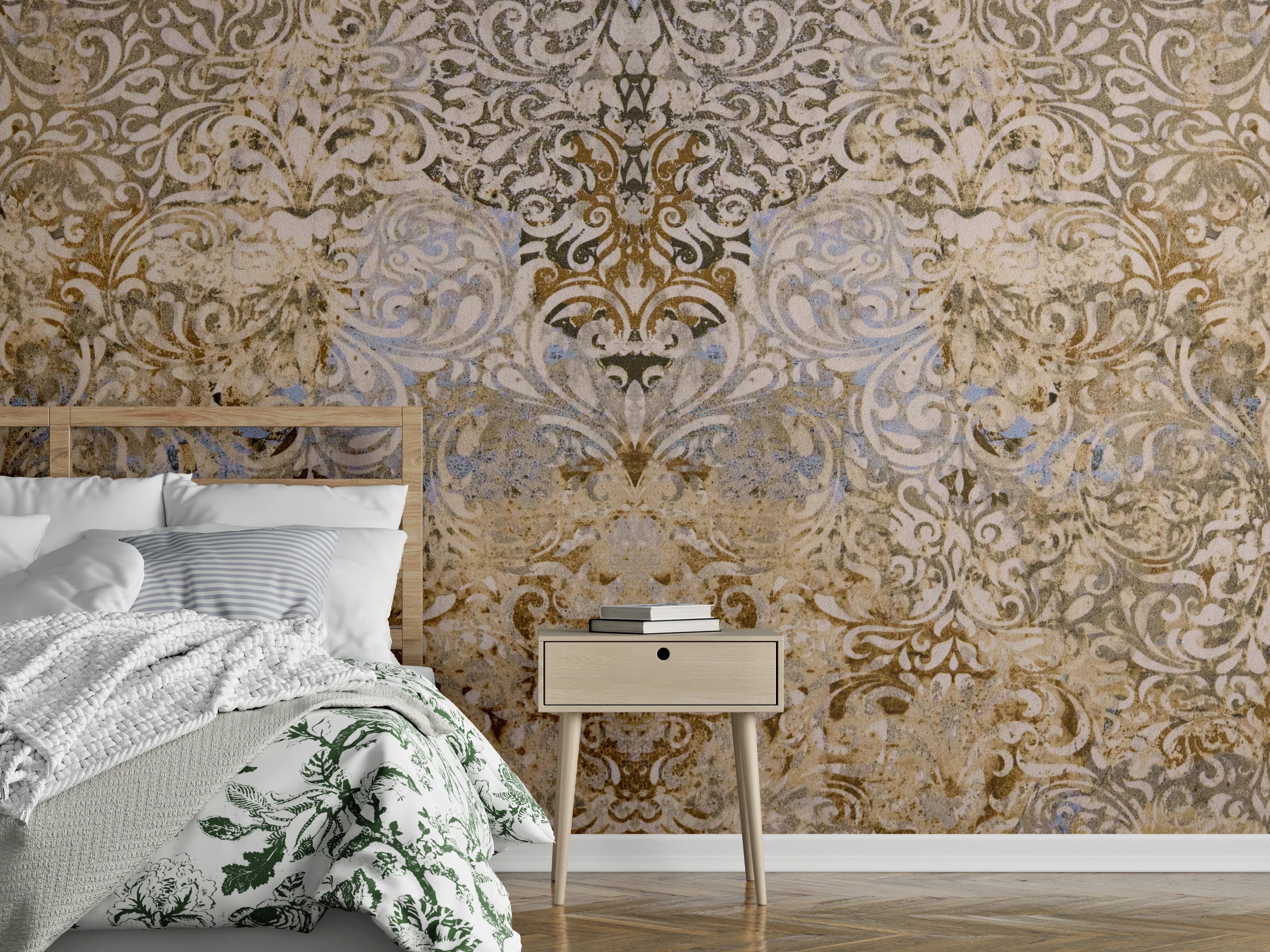 Wandverkleidung Schlafzimmer - Bräunliche Vintage Tapete