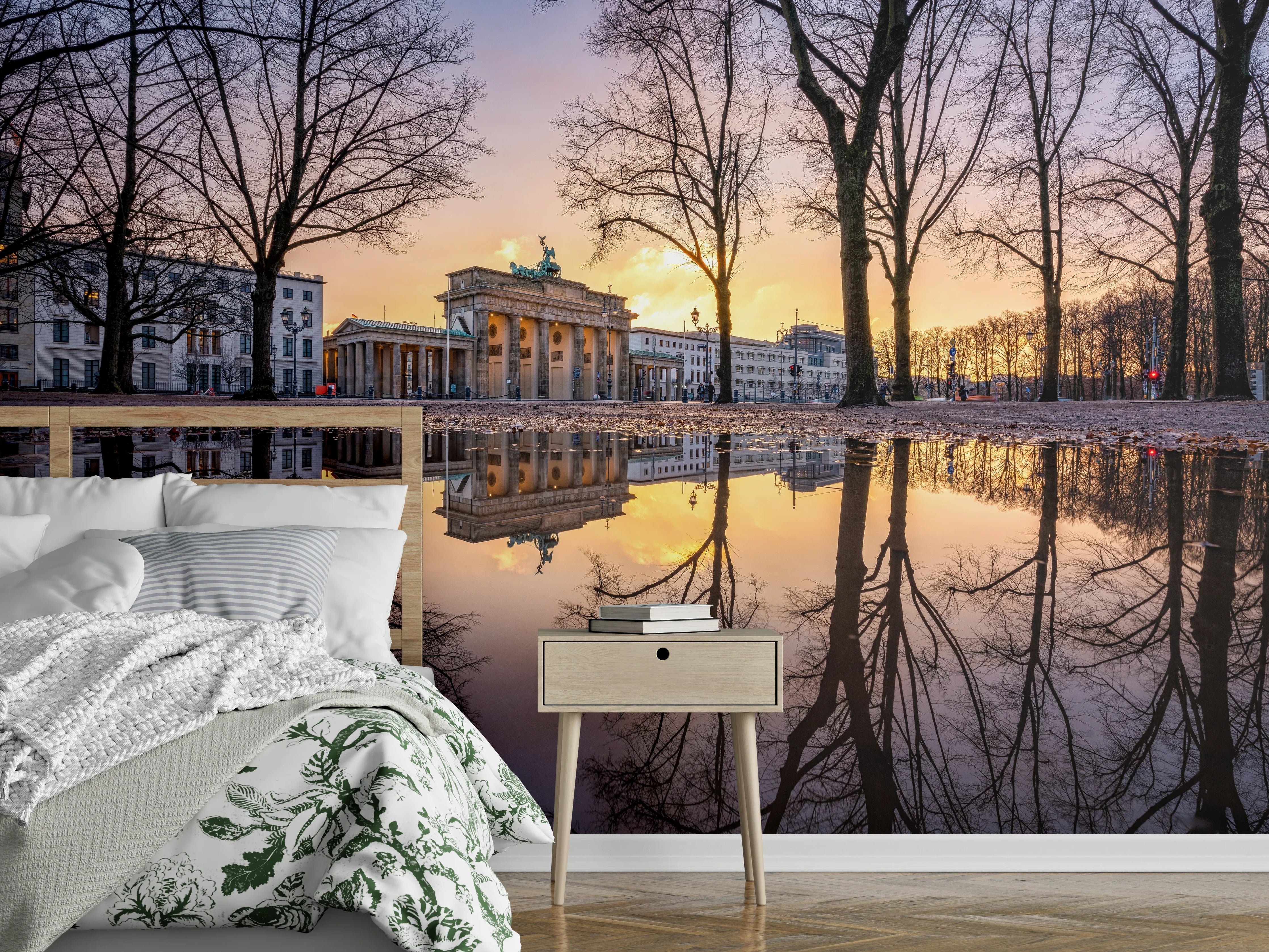 Wandverkleidung Schlafzimmer - Brandenburger Tor Sonnenaufgang Spiegelung