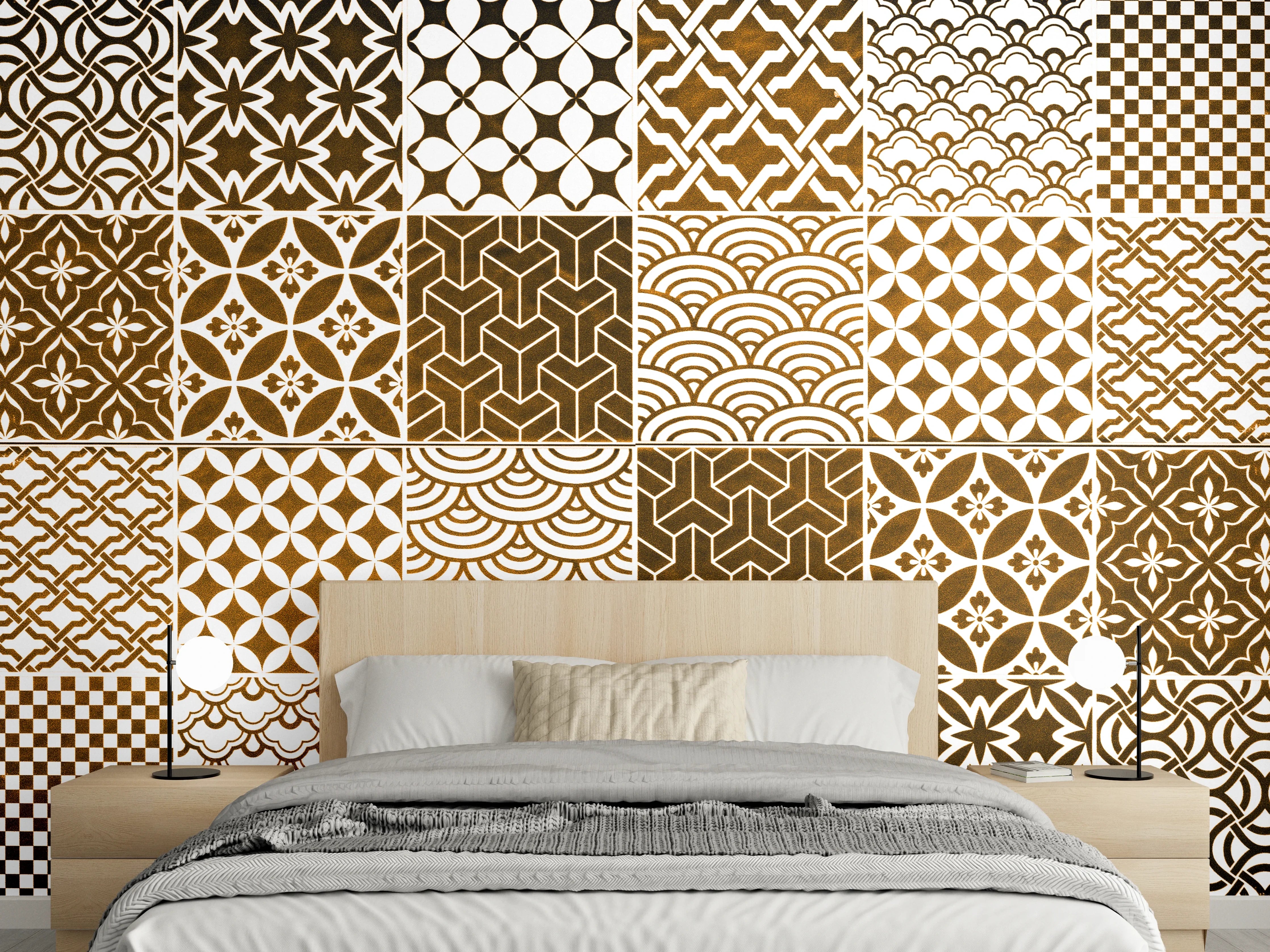 Wandverkleidung Schlafzimmer - Braun-Beige geometrisch Mosaik