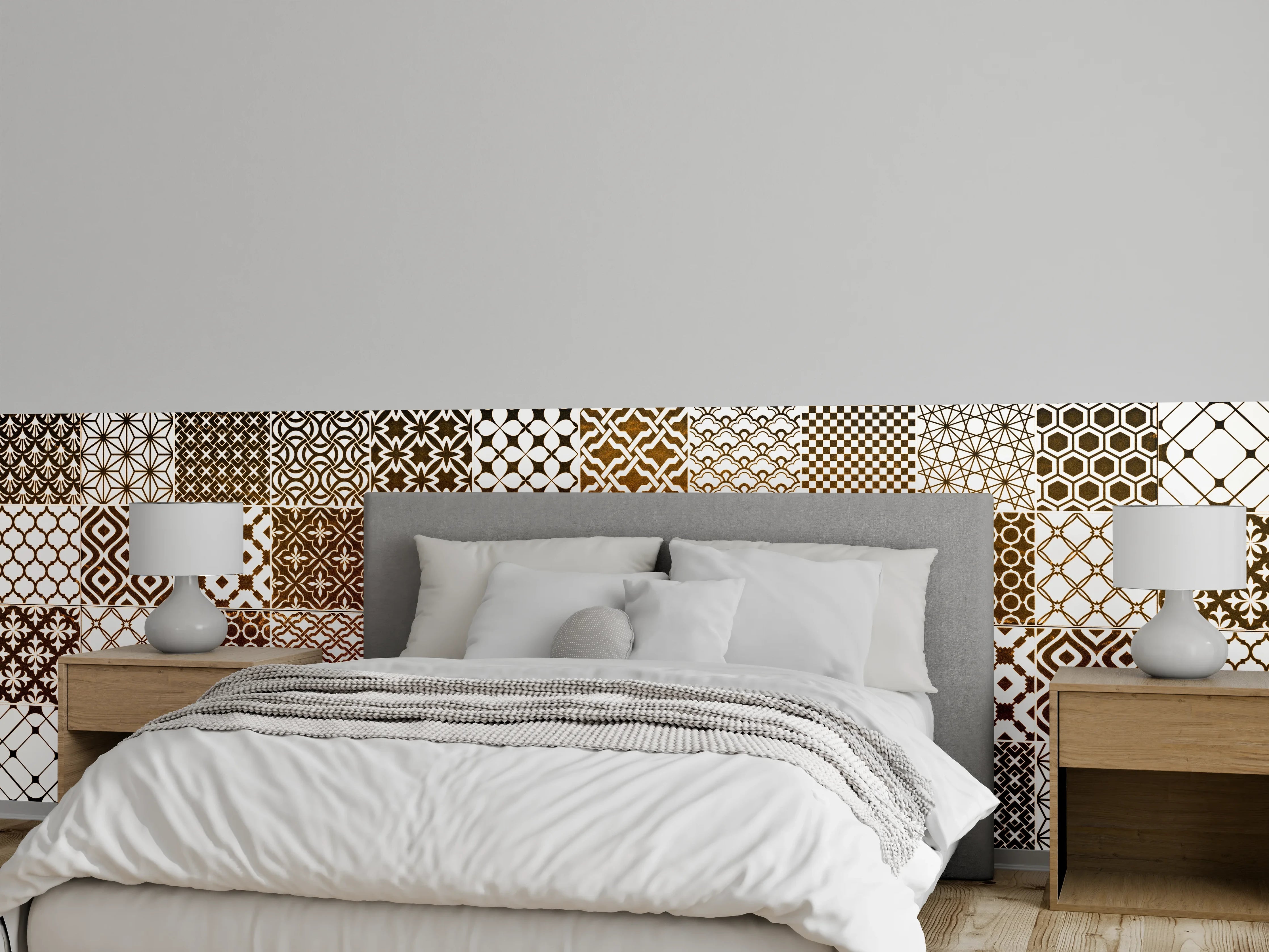 Wandverkleidung Schlafzimmer - Braun-Beige geometrisch Mosaik