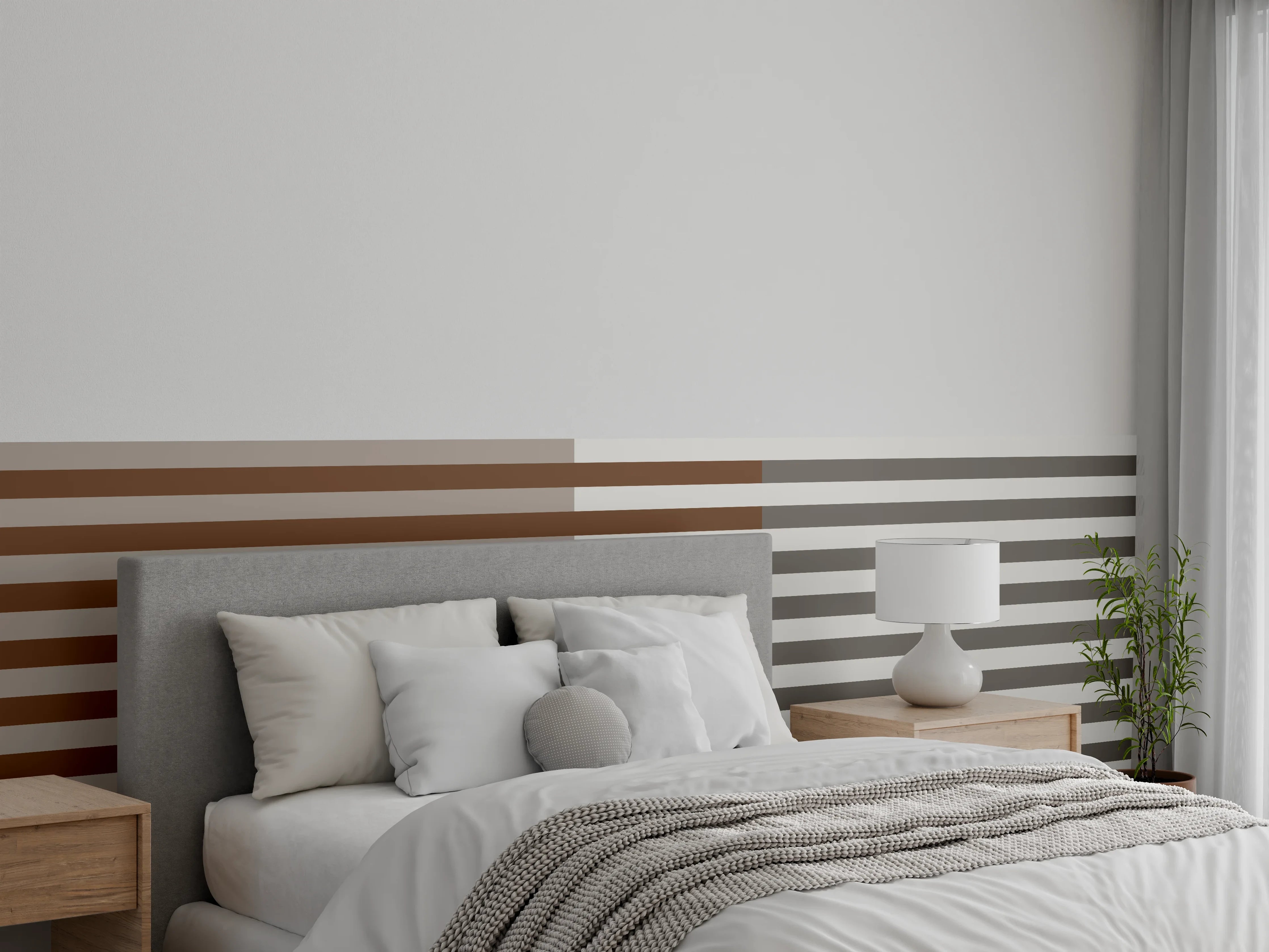 Wandverkleidung Schlafzimmer - Braun-Graues Streifenmuster modern
