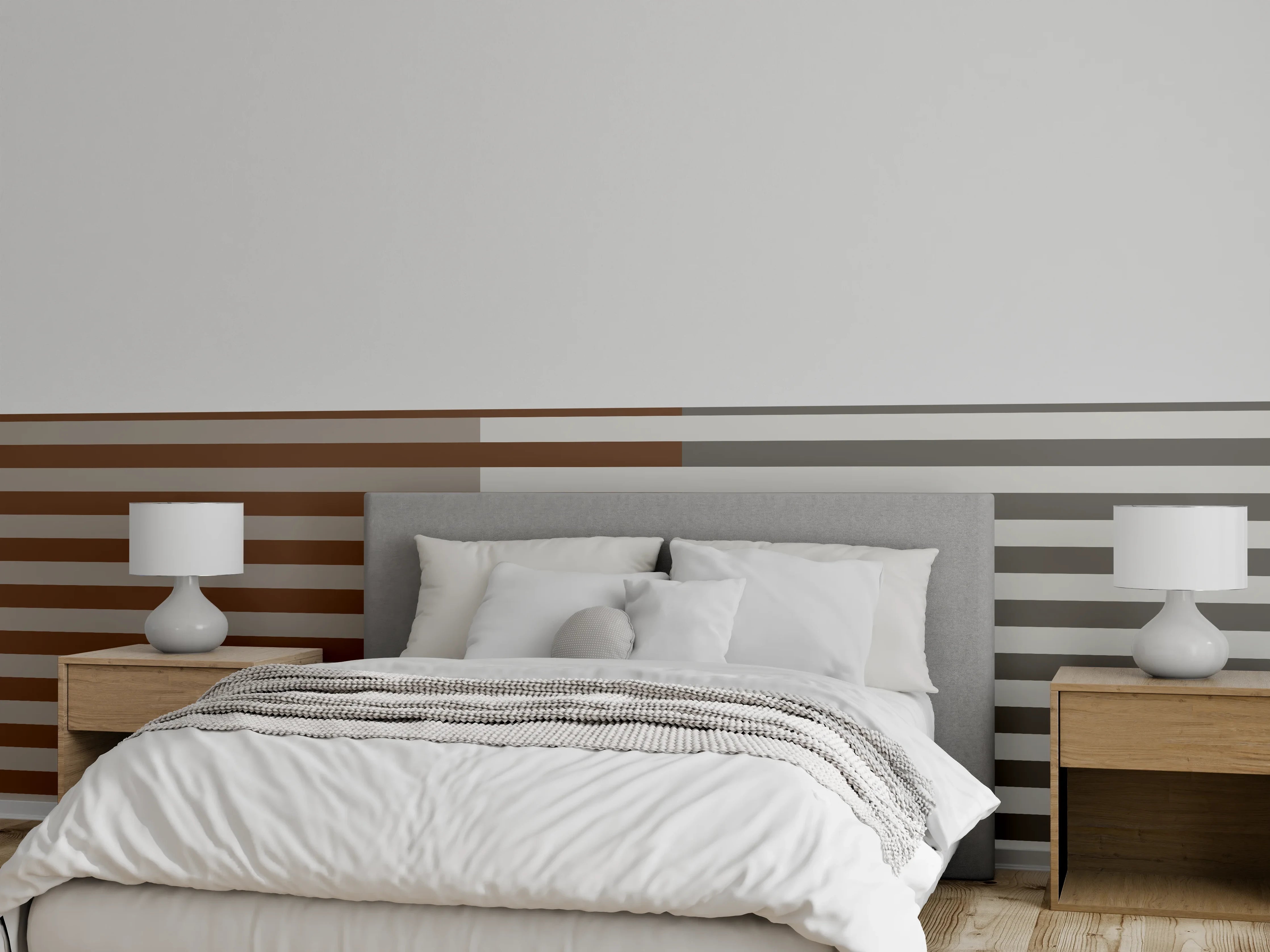 Wandverkleidung Schlafzimmer - Braun-Graues Streifenmuster modern