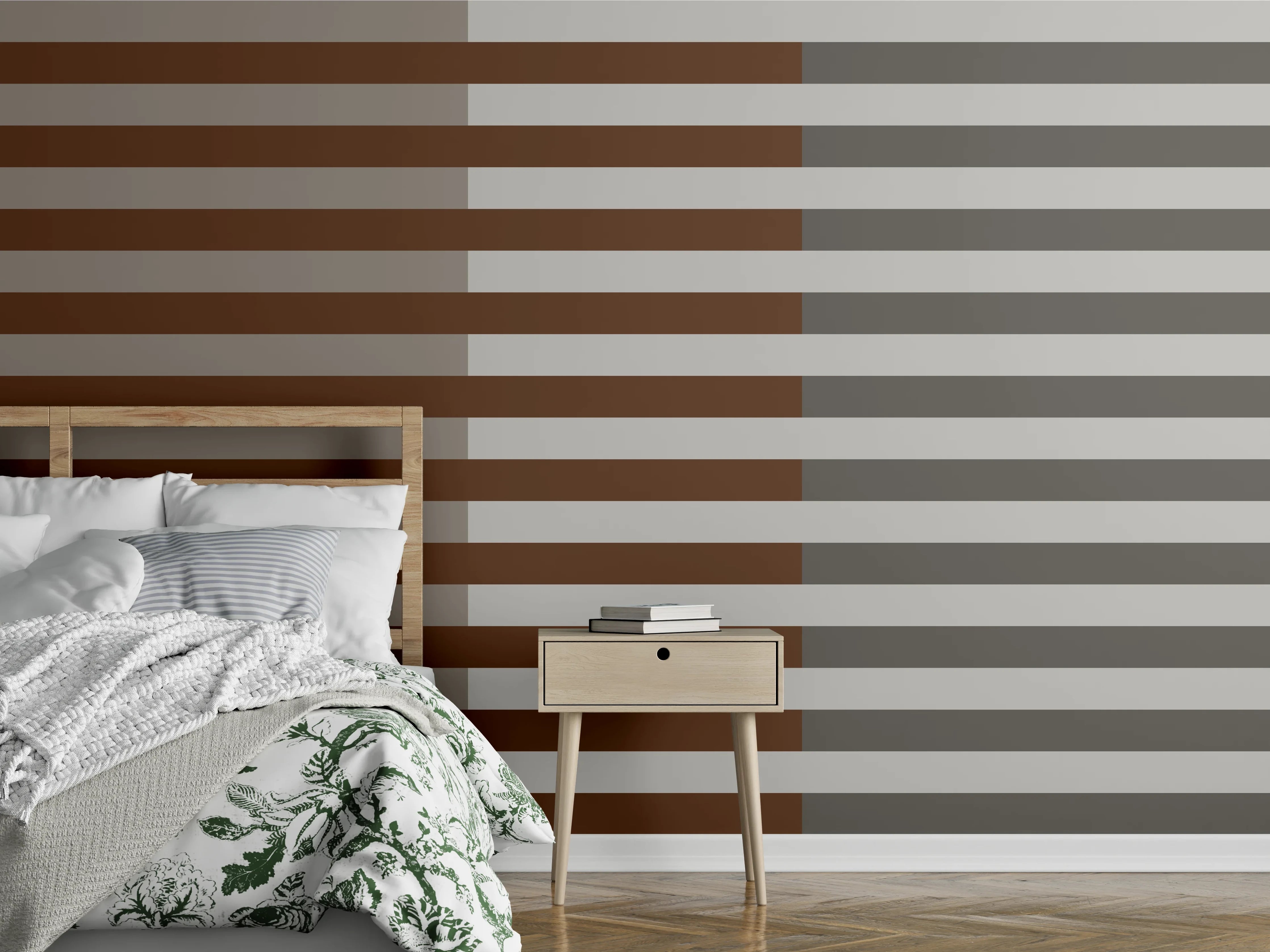 Wandverkleidung Schlafzimmer - Braun-Graues Streifenmuster modern