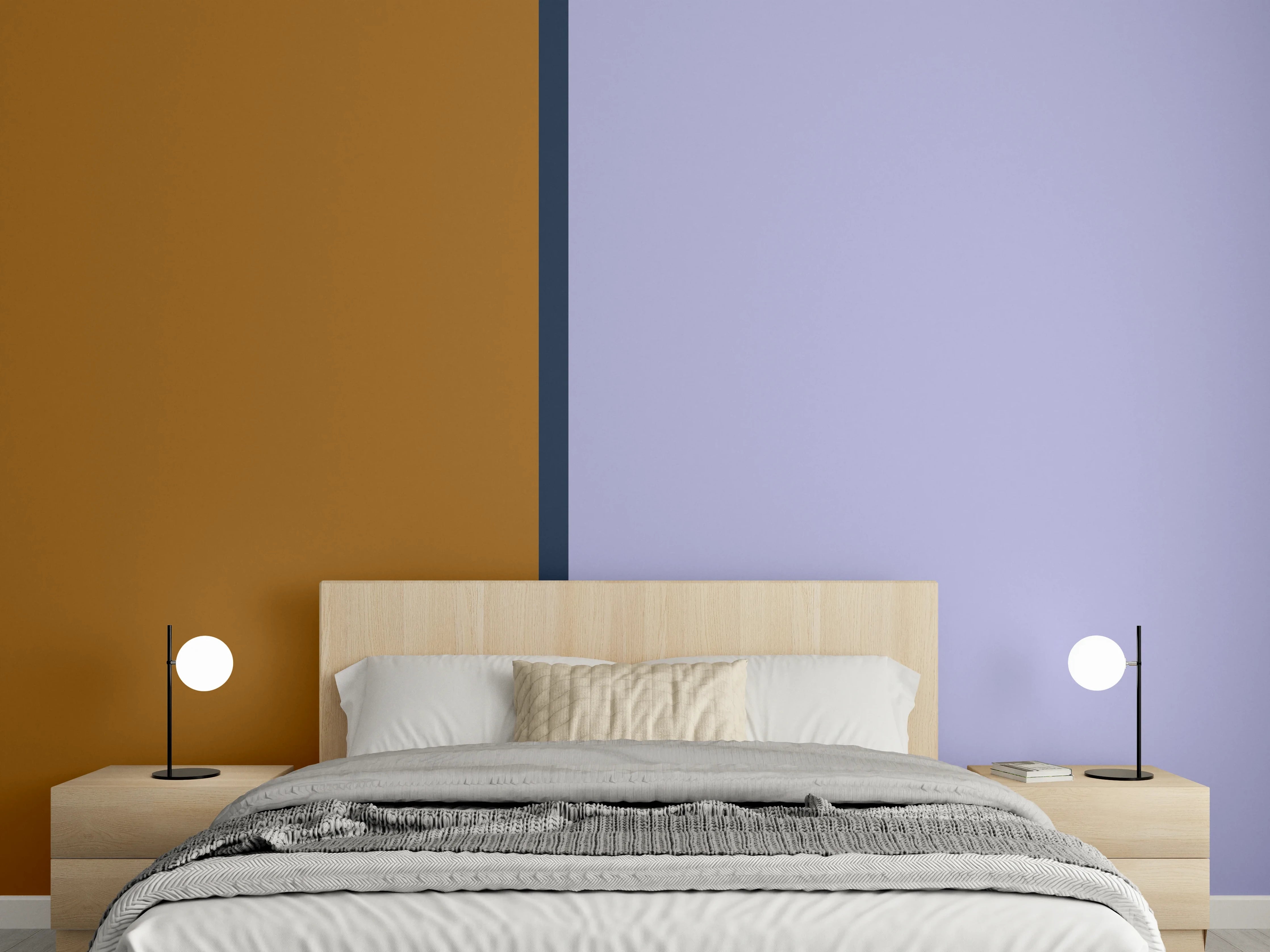 Wandverkleidung Schlafzimmer - Braun-Lila Farbkombination modern