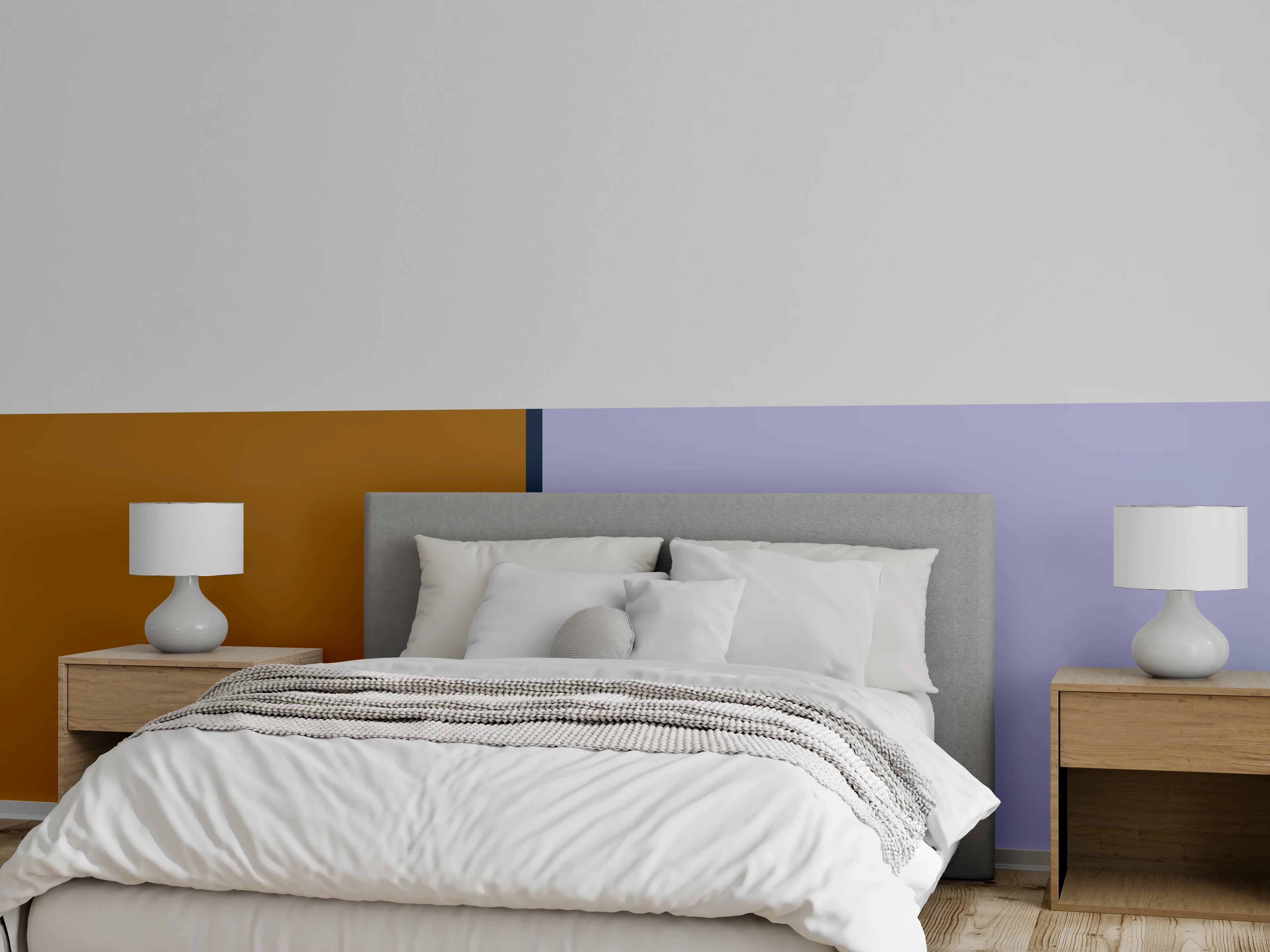 Wandverkleidung Schlafzimmer - Braun-Lila Farbkombination modern