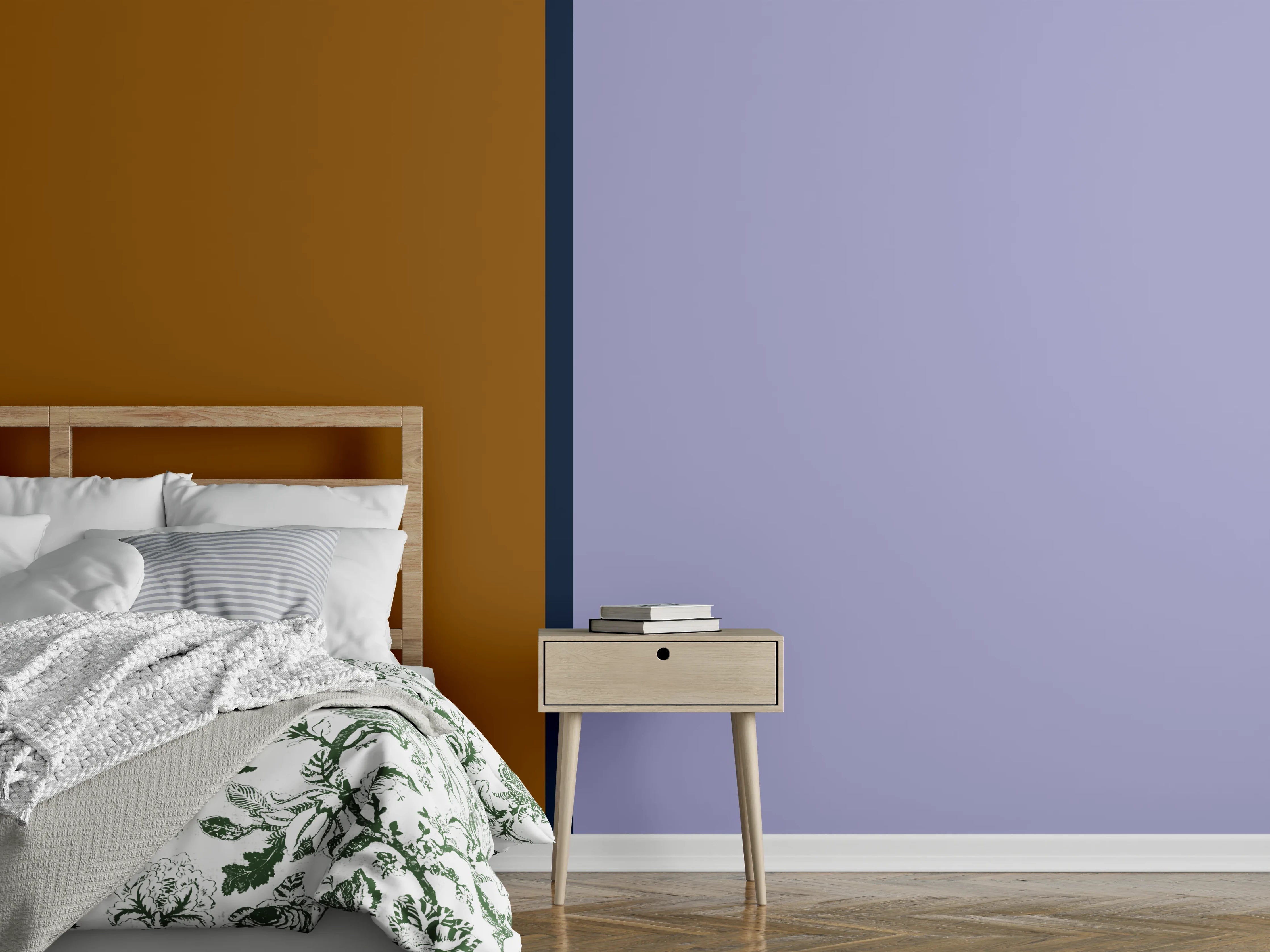 Wandverkleidung Schlafzimmer - Braun-Lila Farbkombination modern
