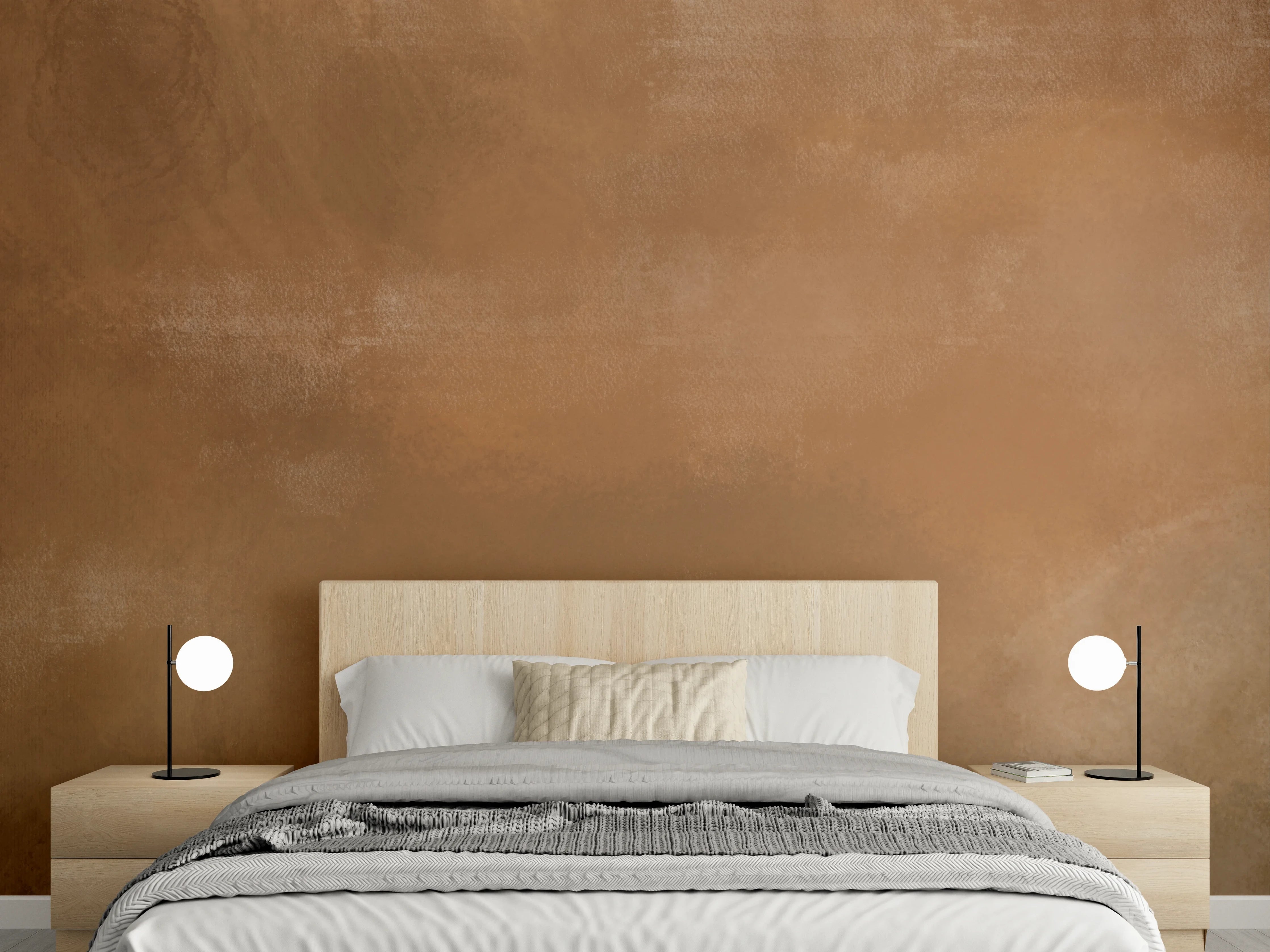 Wandverkleidung Schlafzimmer - Braunbeige Aquarellstruktur Modern