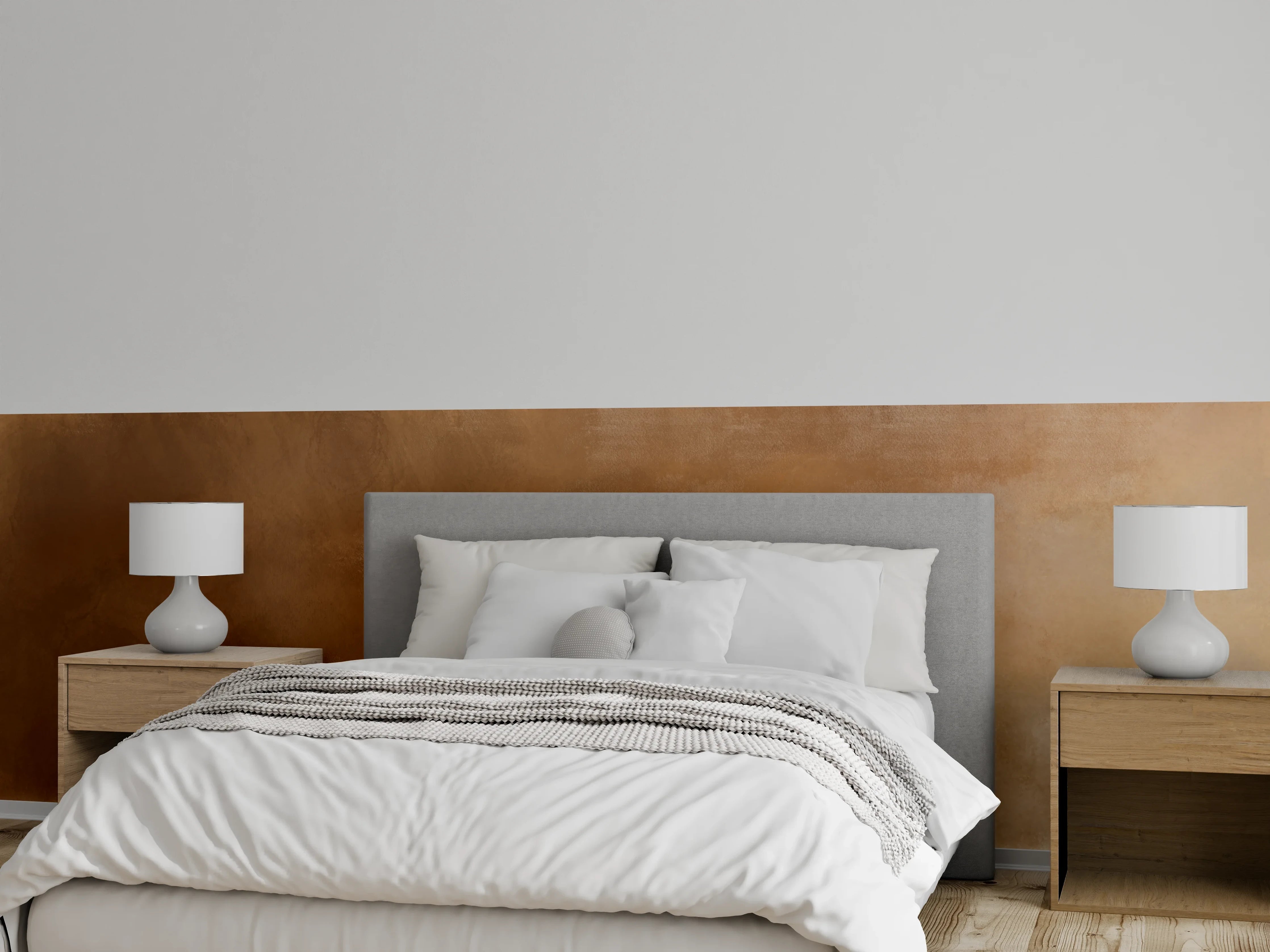 Wandverkleidung Schlafzimmer - Braunbeige Aquarellstruktur Modern