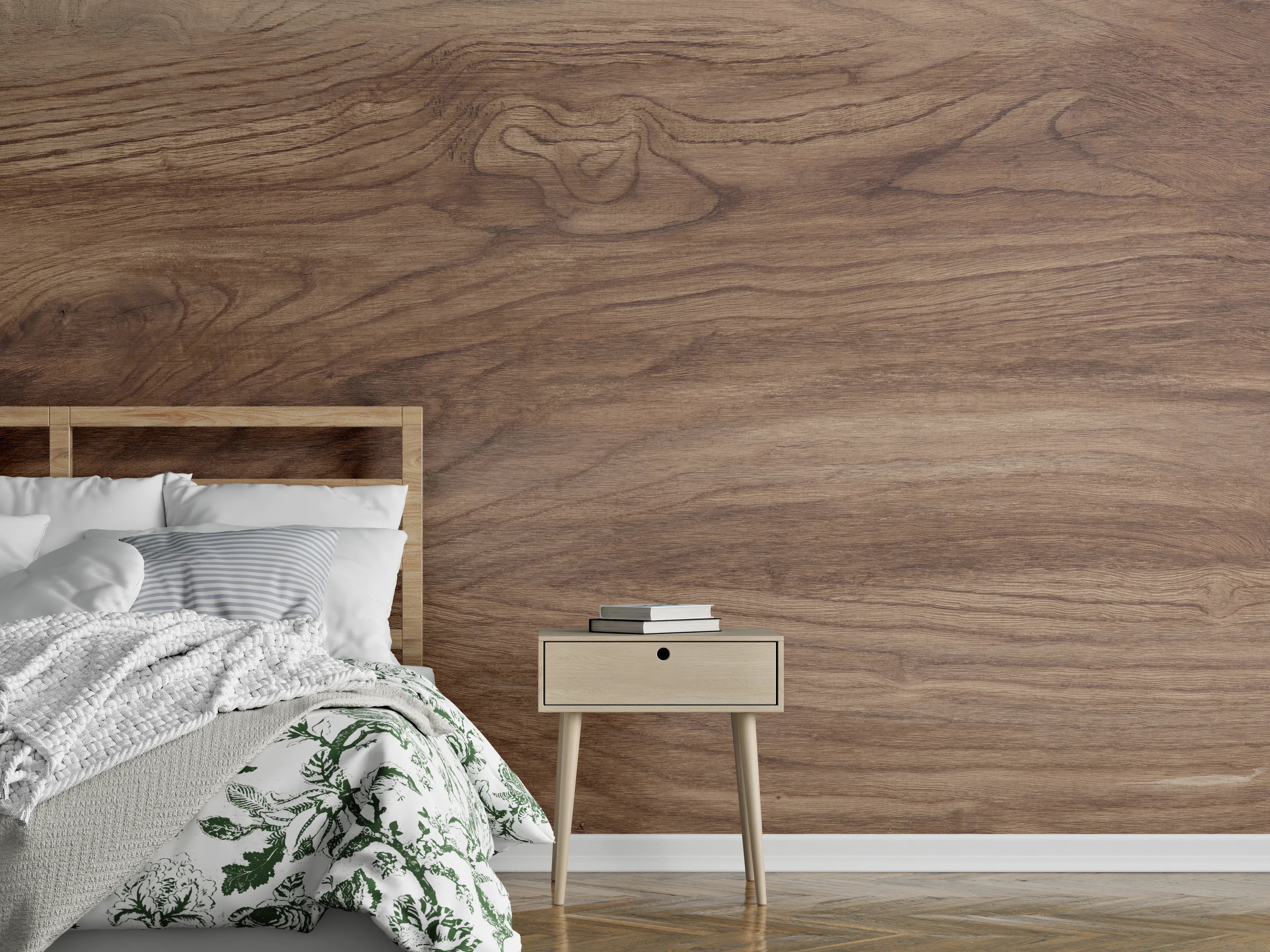 Wandverkleidung Schlafzimmer - Braune Holz Textur mit Muster