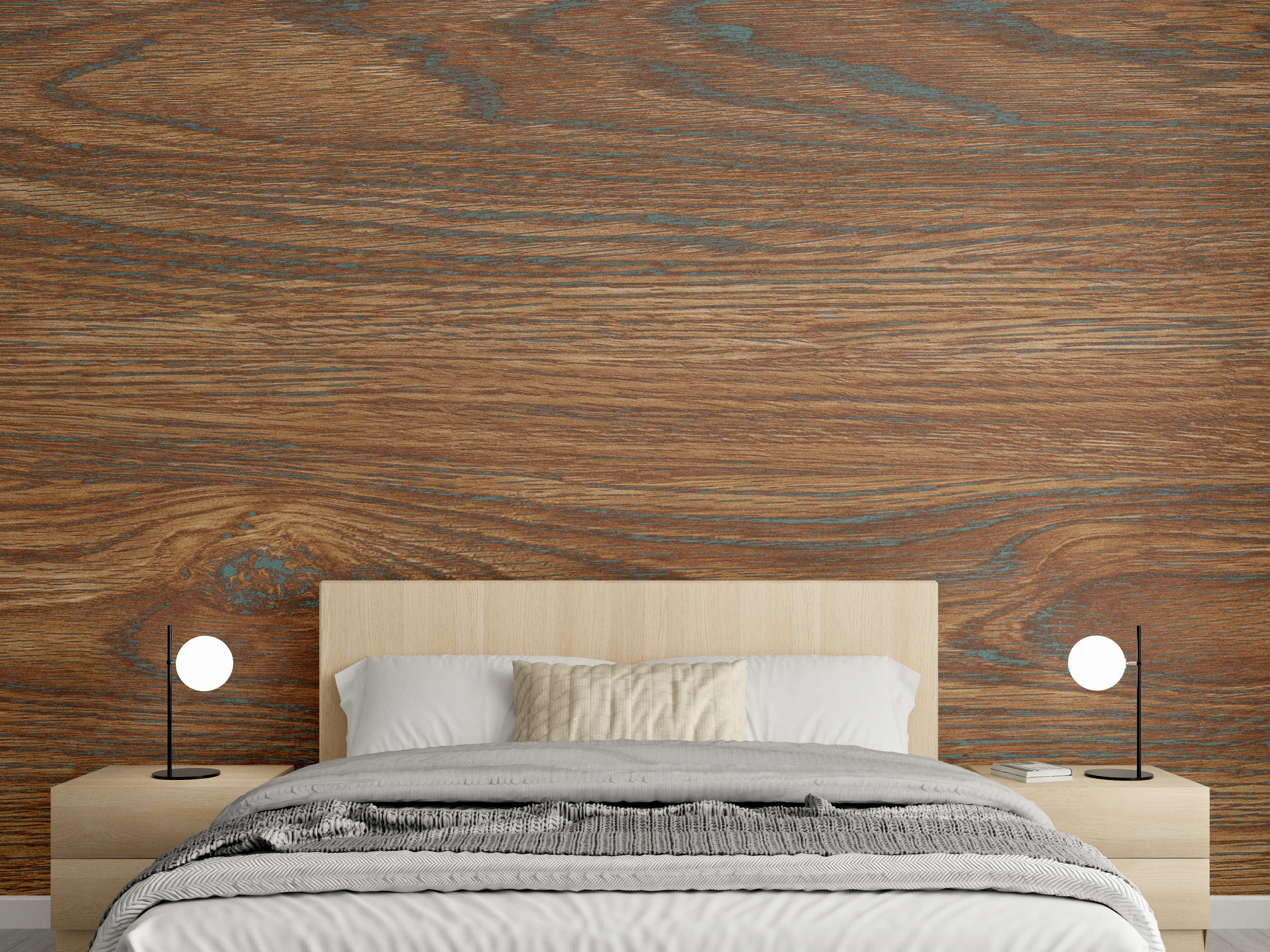 Wandverkleidung Schlafzimmer - Braune Holztextur mit Streifenmuster