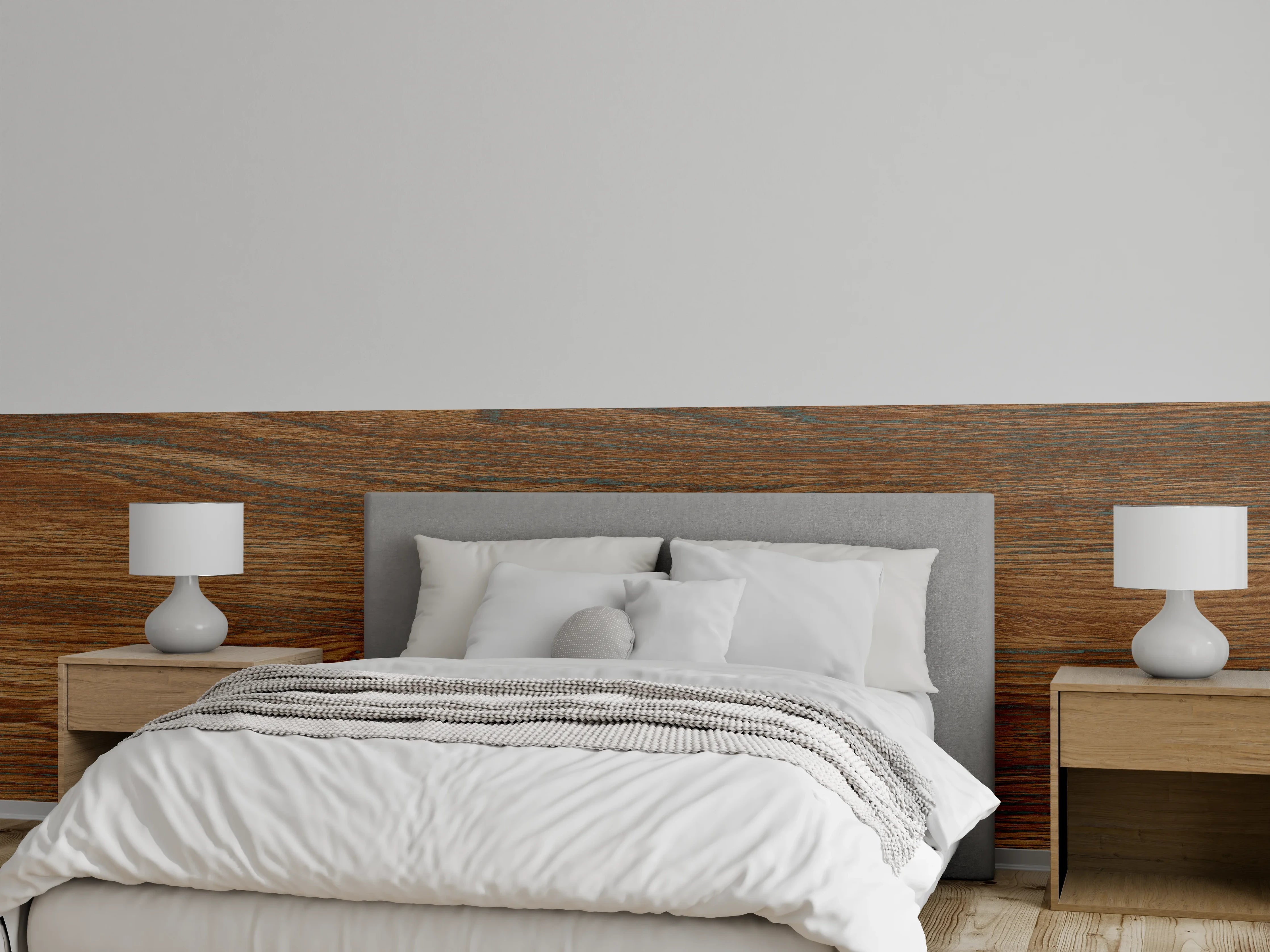 Wandverkleidung Schlafzimmer - Braune Holztextur mit Streifenmuster
