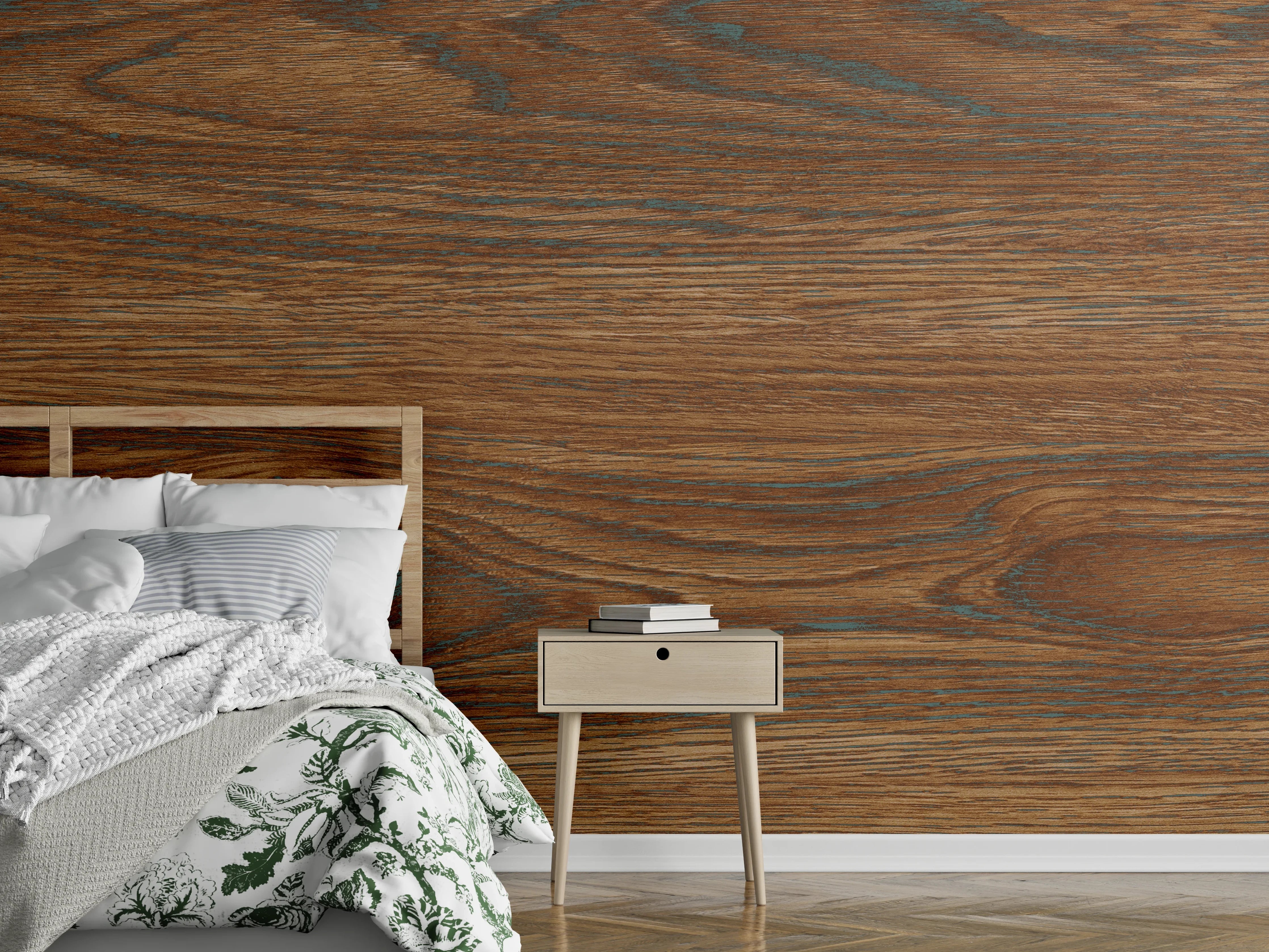 Wandverkleidung Schlafzimmer - Braune Holztextur mit Streifenmuster