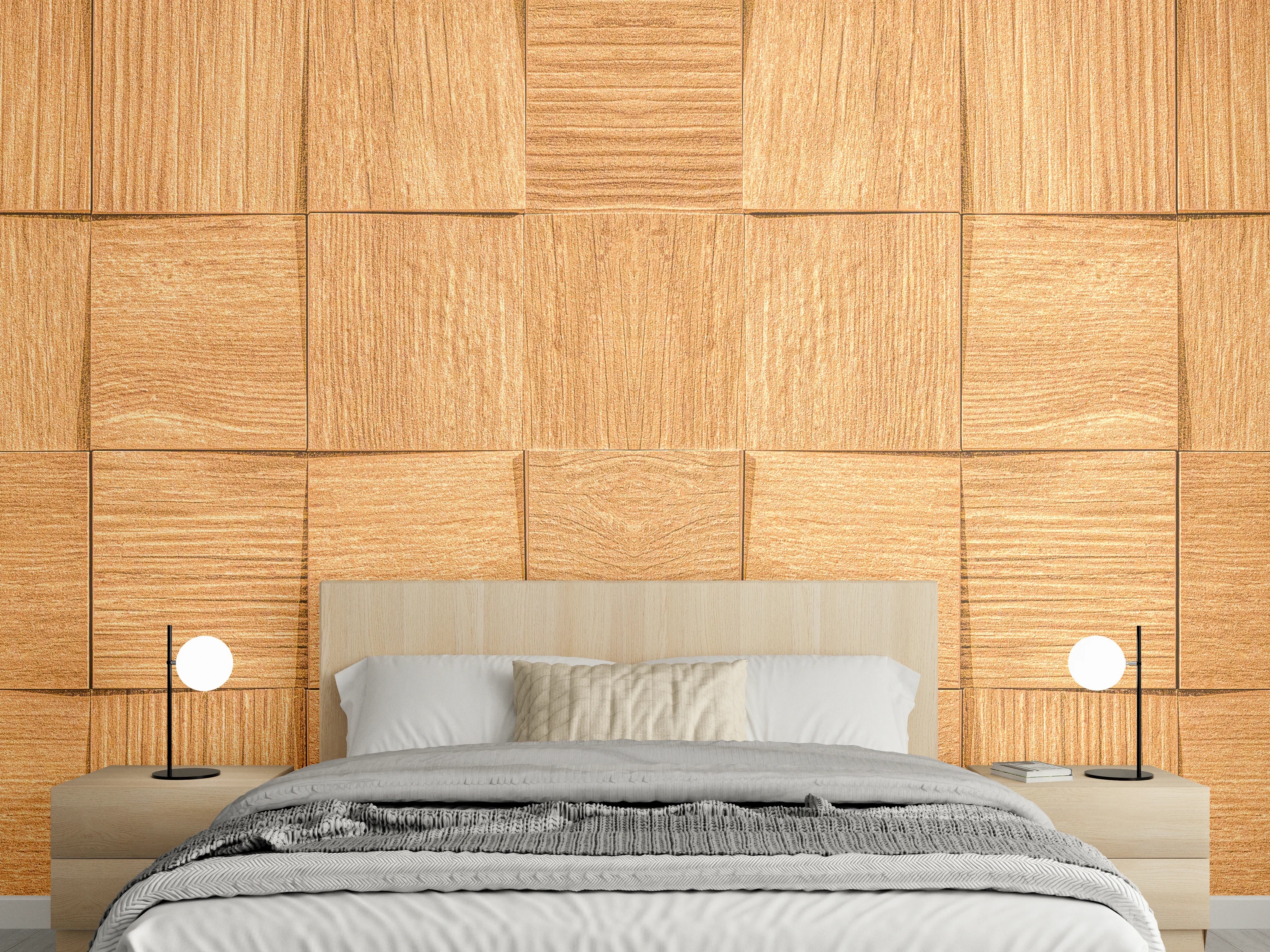 Wandverkleidung Schlafzimmer - Braune Holzwürfeltextur