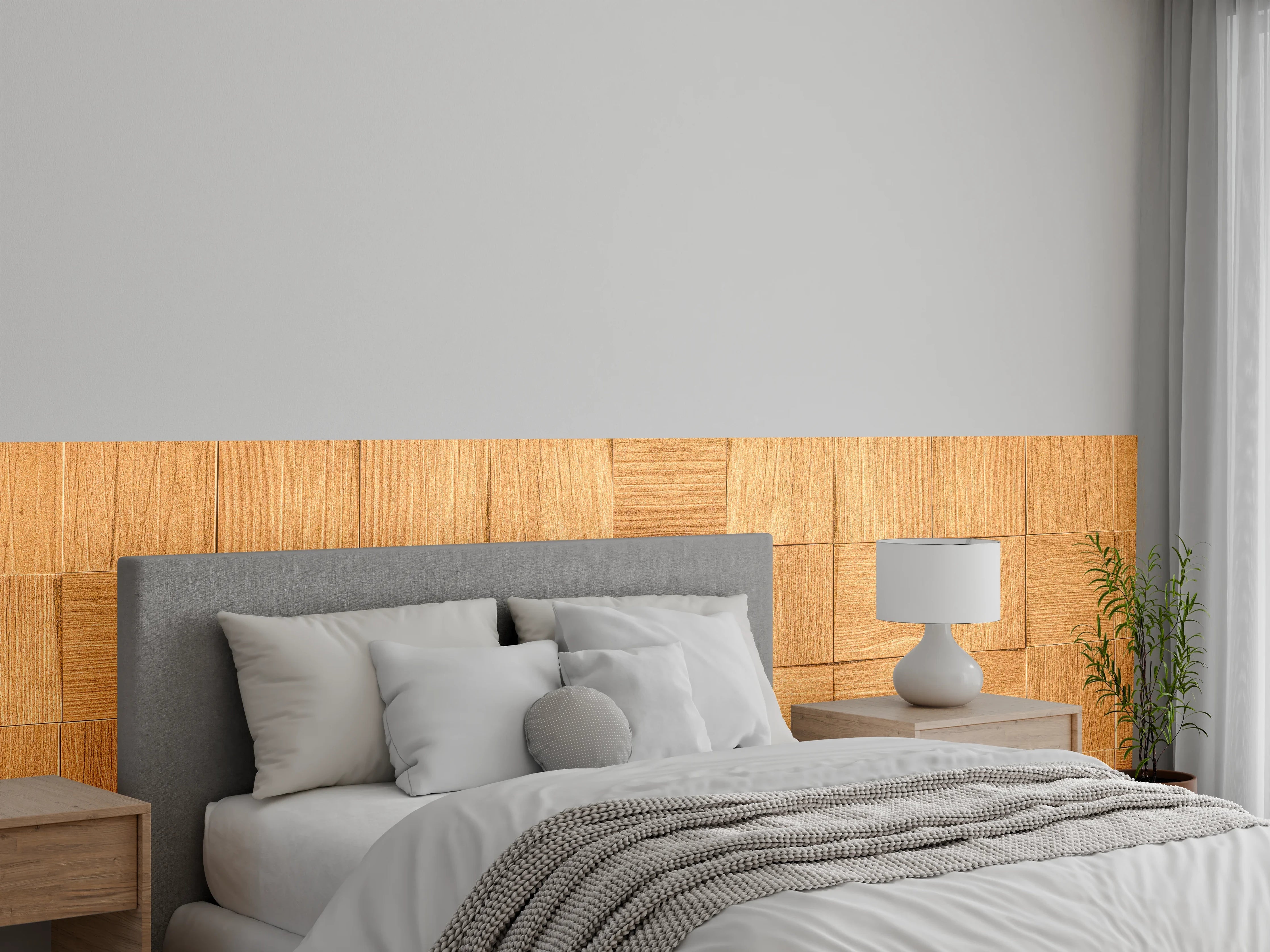 Wandverkleidung Schlafzimmer - Braune Holzwürfeltextur