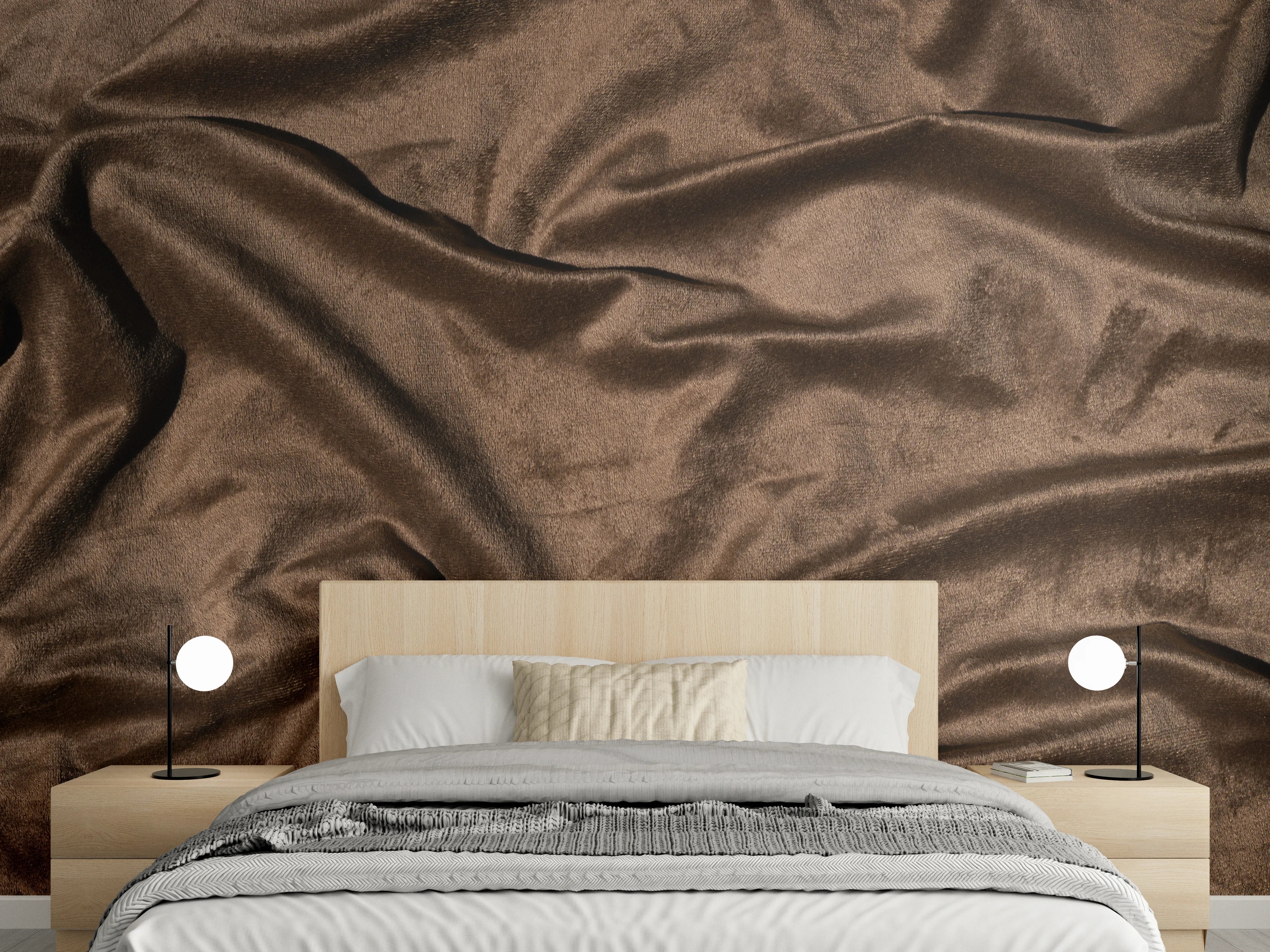 Wandverkleidung Schlafzimmer - Braune Satin Seide